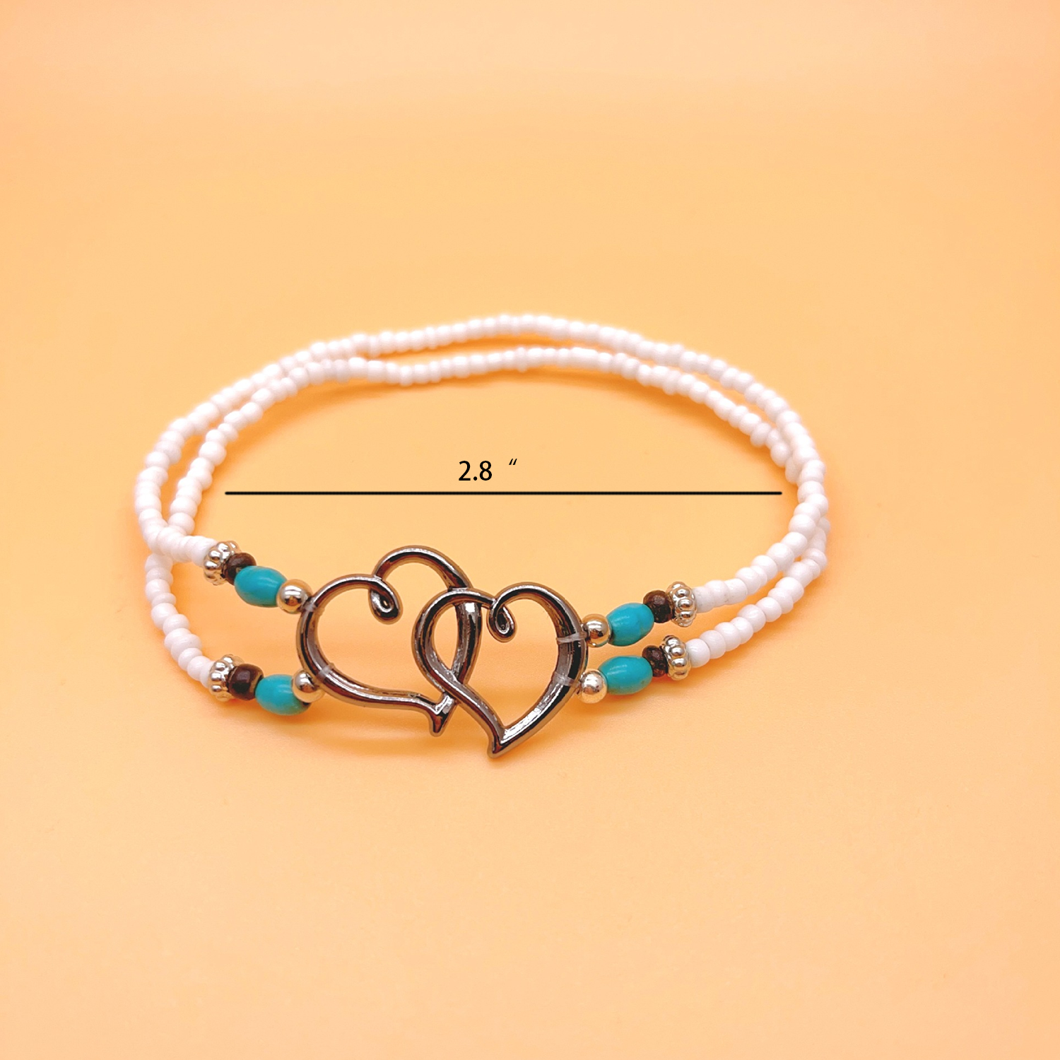 Heart Shape Double Layer Beaded Ankle Bracelets 4