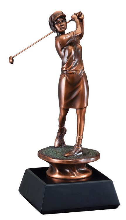 Golf Swing - Female Electroplated Resin Sculpture, 14" 1