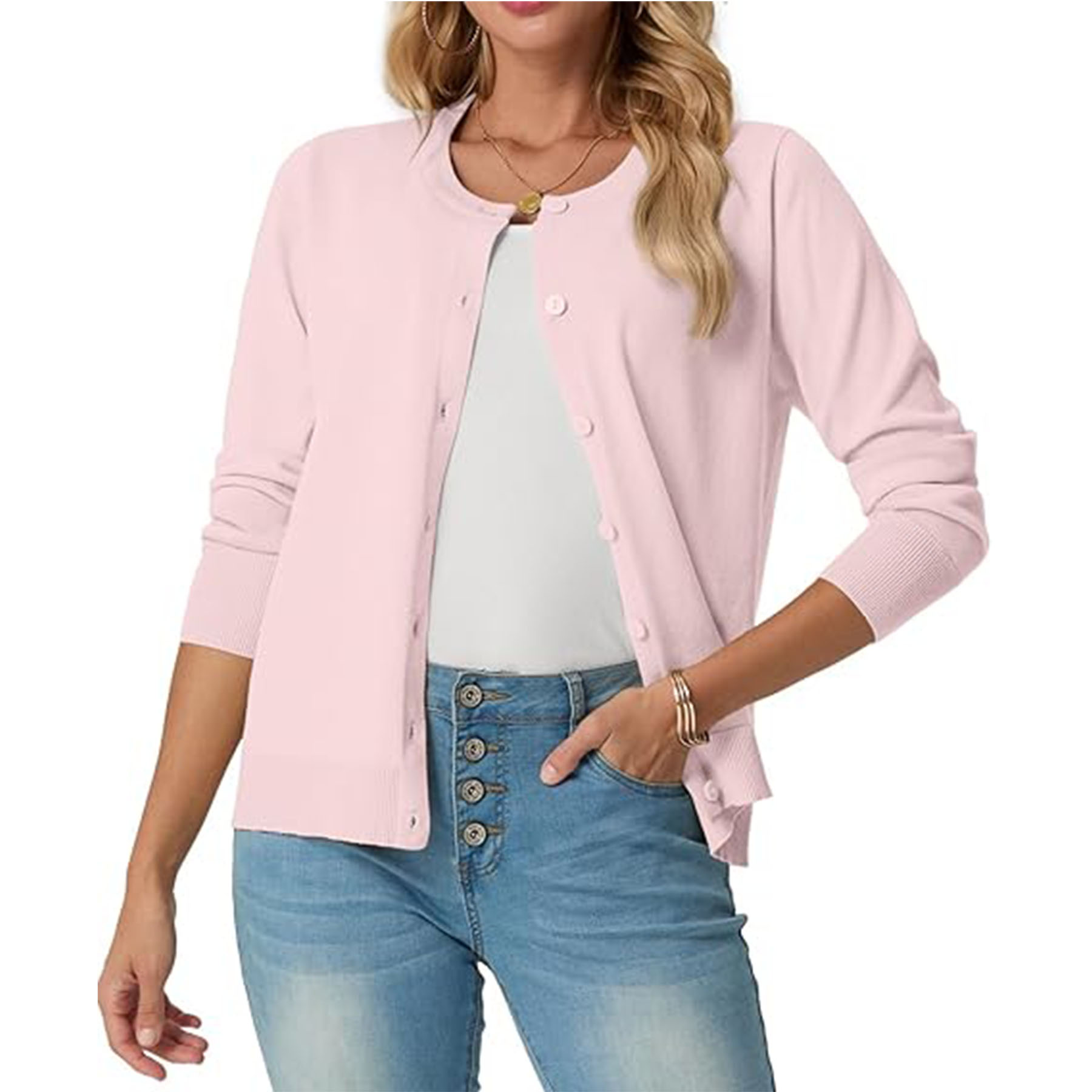 Women's Long Sleeved Lightweight Round Neck Casual Cardigan 11
