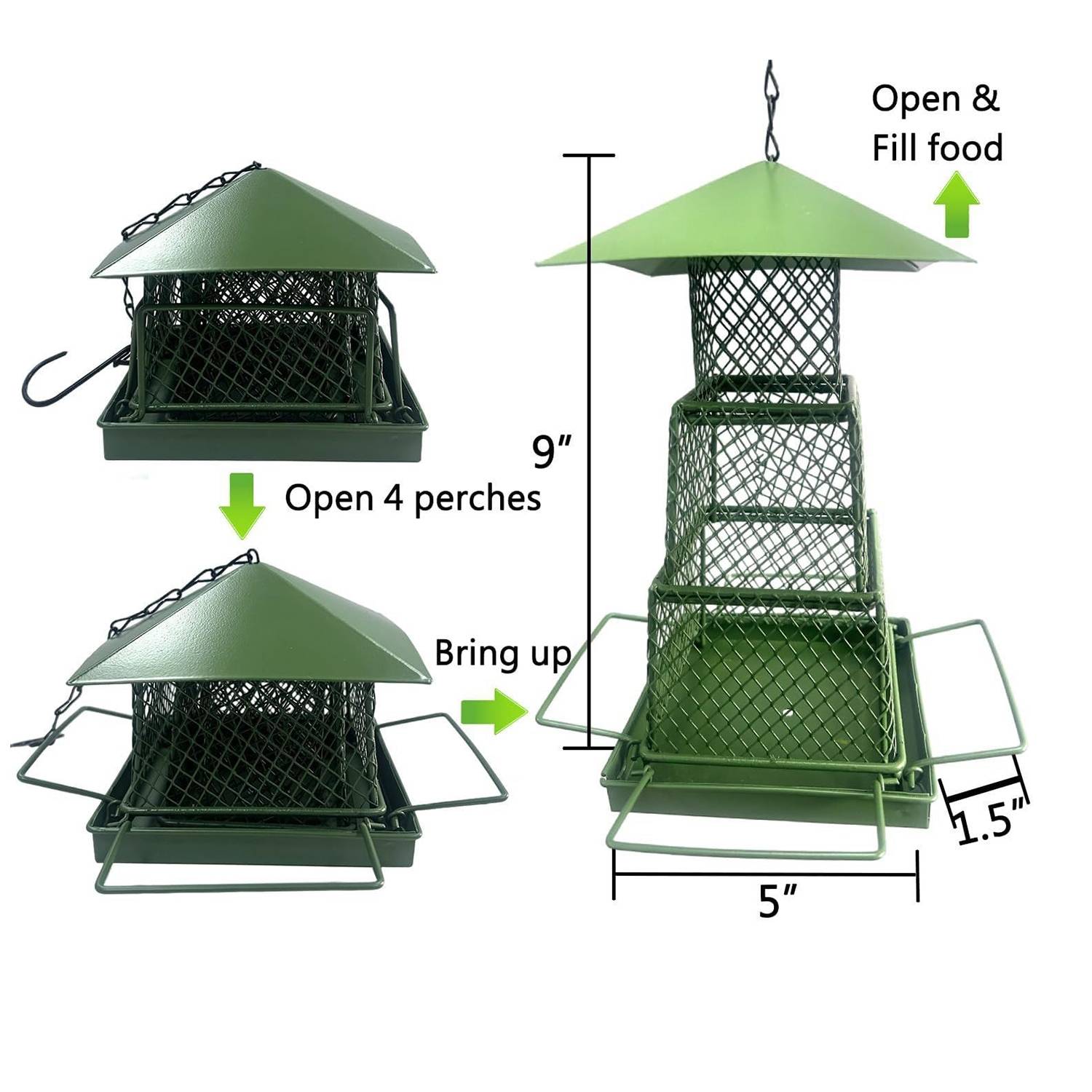 Squirrel-Resistant Green Metal Bird Feeder 4