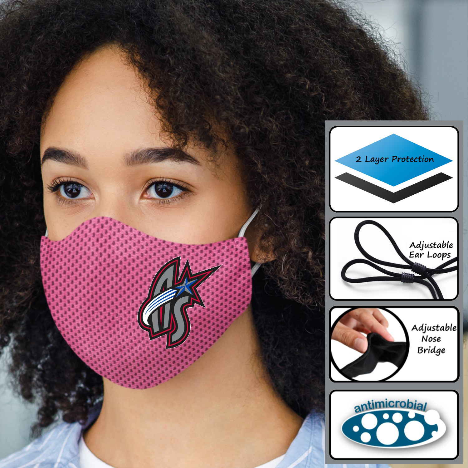 2-Ply Cooling Face Mask w/Adjustable Ear Loops - Coolmax Mesh Material 2