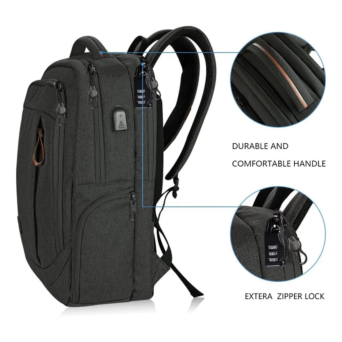 Large Business College Laptop Travel Backpack With USB Port 8
