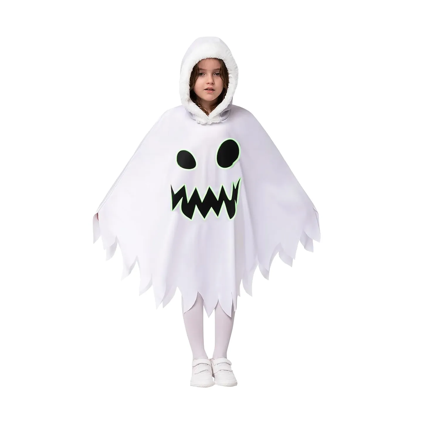 Child Scary Smiling Ghost Halloween Costume Dress with Hood 2
