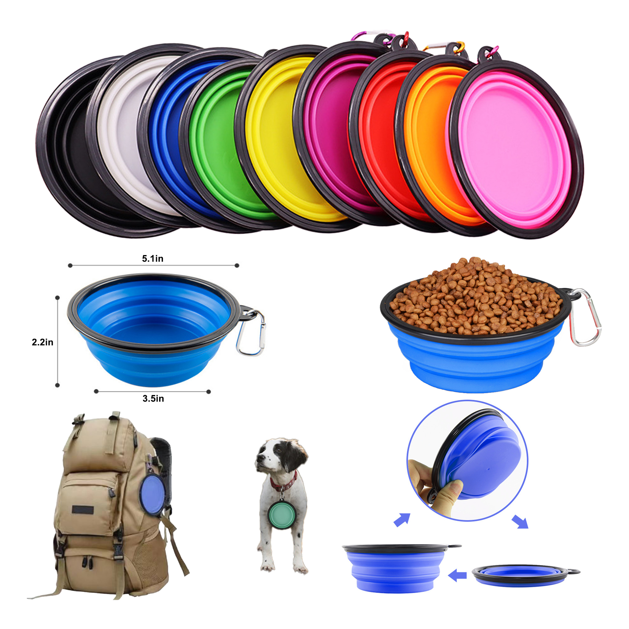 12 OZ Collapsible Pet Bowl With Carabiner 2