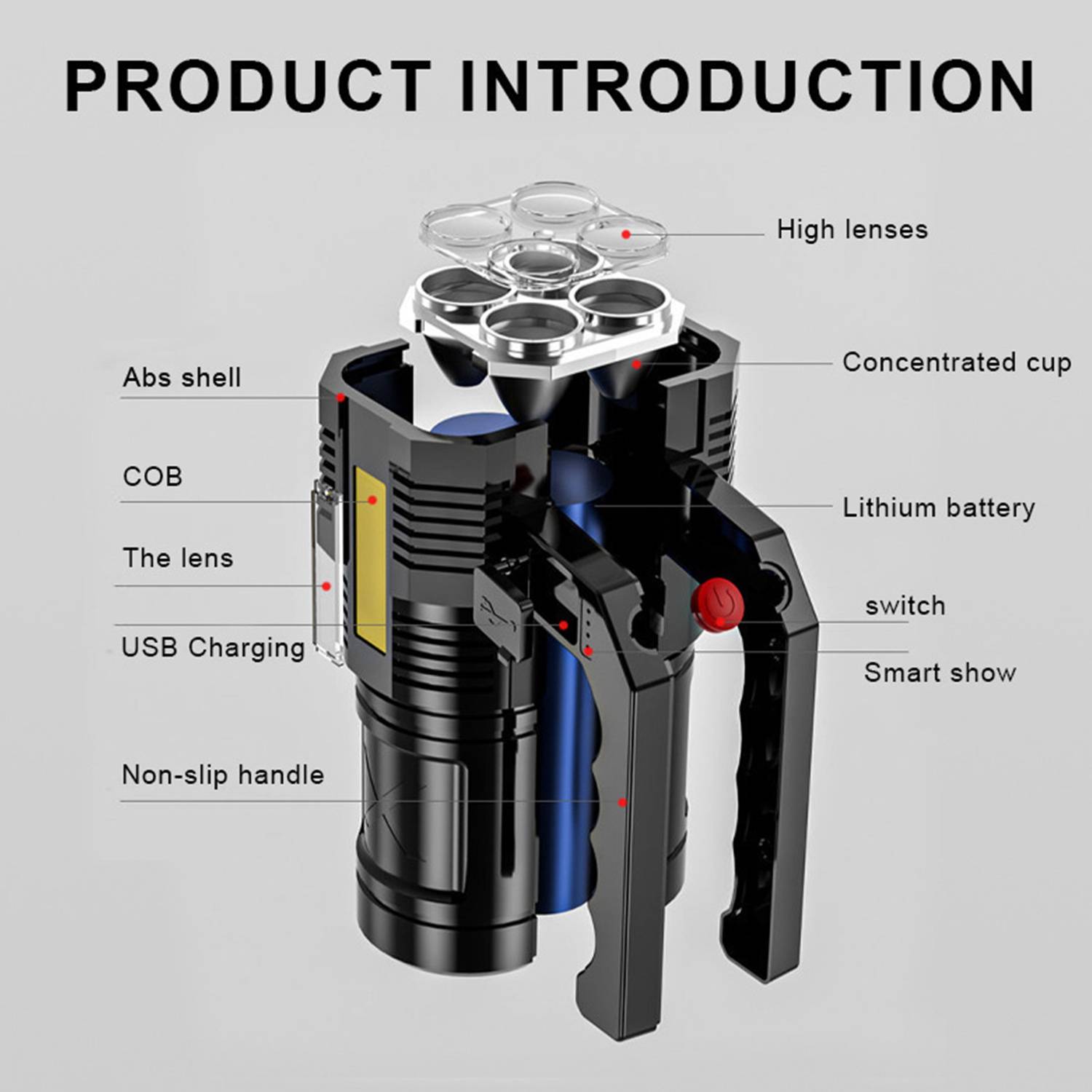 USB rechargeable high power LED camping flashlight 4
