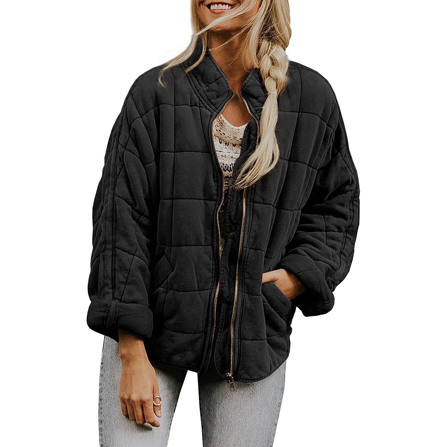 Womens Quilted Puffer Jackets Warm Outwear Tops with Pockets 4