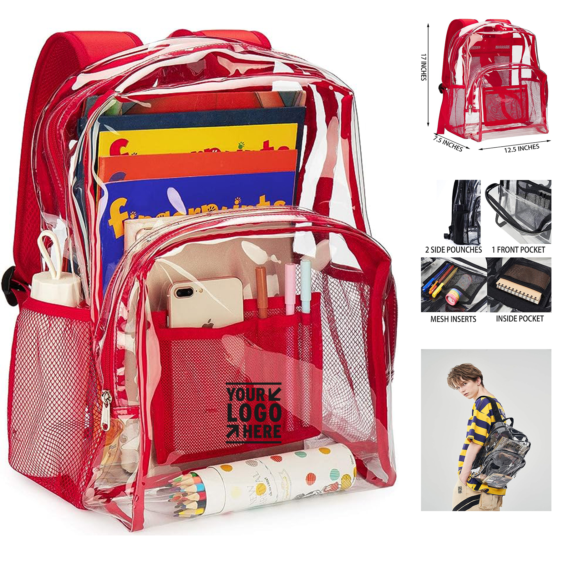 Reinforced Strap Heavy Duty PVC Transparent Backpack        