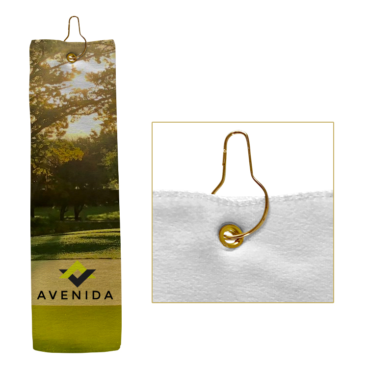 Small Custom Full Color Grommeted Tri-Fold Golf Towel 10