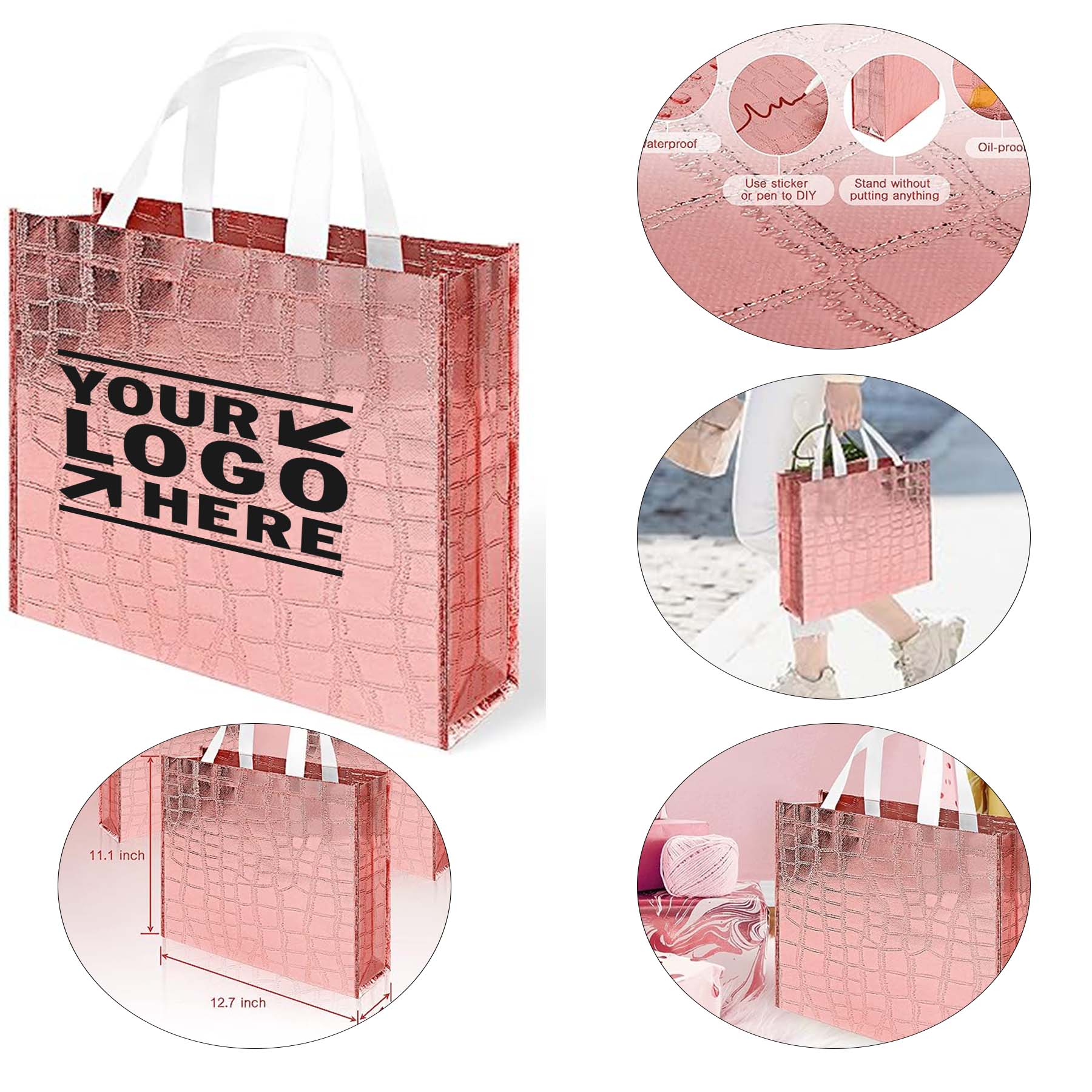 Non-woven Reusable Glossy Rose Gold Foldable Party Bridesmaid Wedding Gift Tote Bag