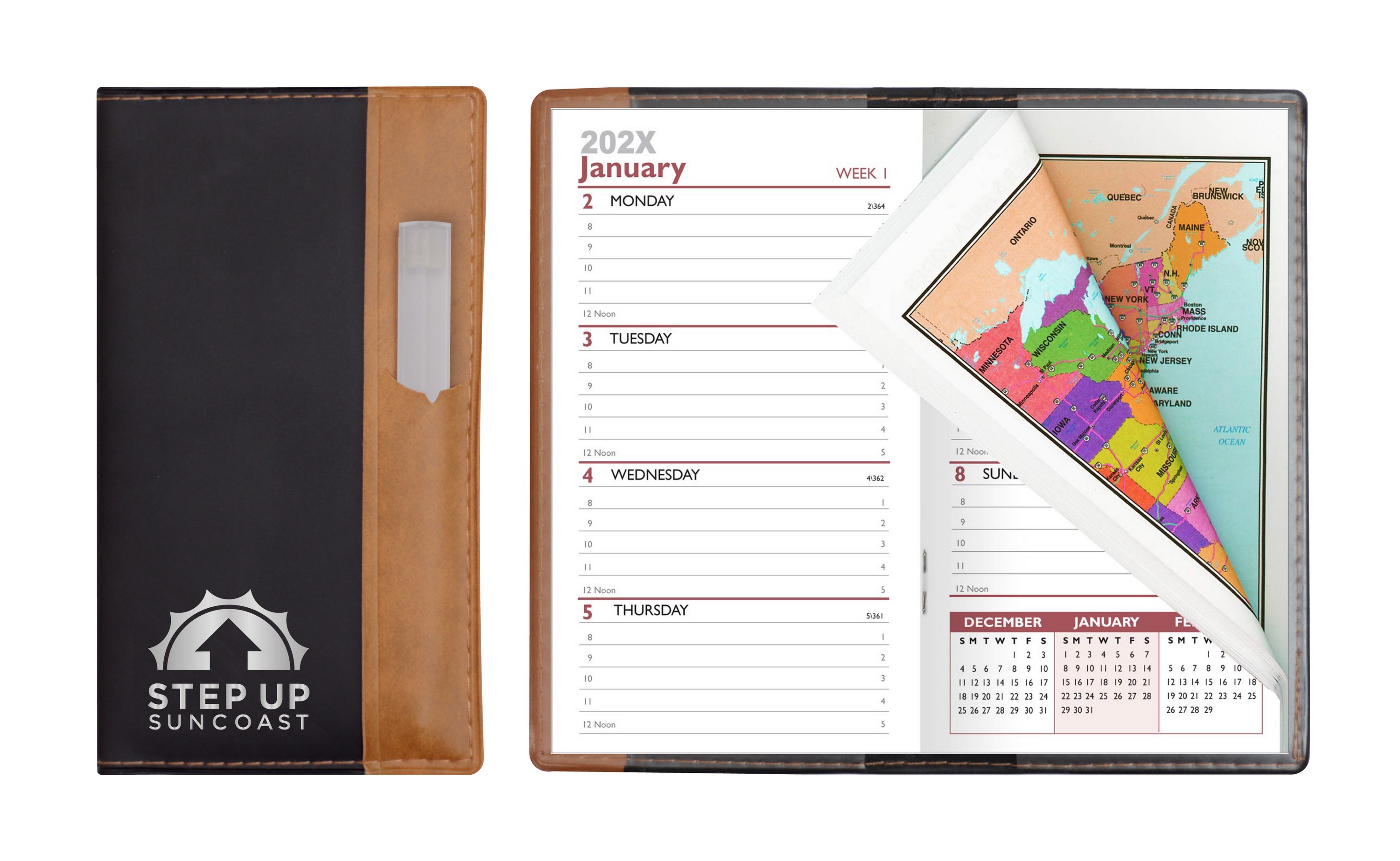 Lafayette Series Soft Cover 2 Tone Vinyl Weekly Planner w/ Clear Pen & Map /2 Color 4