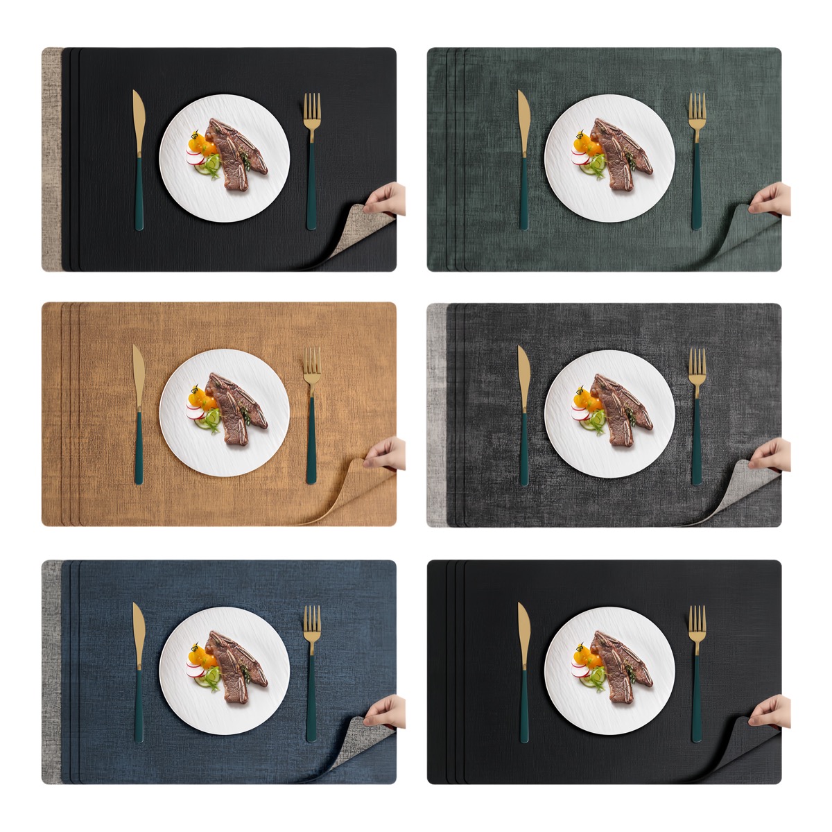 Rounded Corner Insulated Oil-Resistant Faux Leather Placemat 2