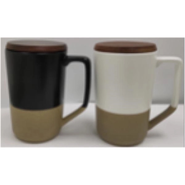 15 Oz. Two-Tone Ceramic Mug w/Wood Lid 2
