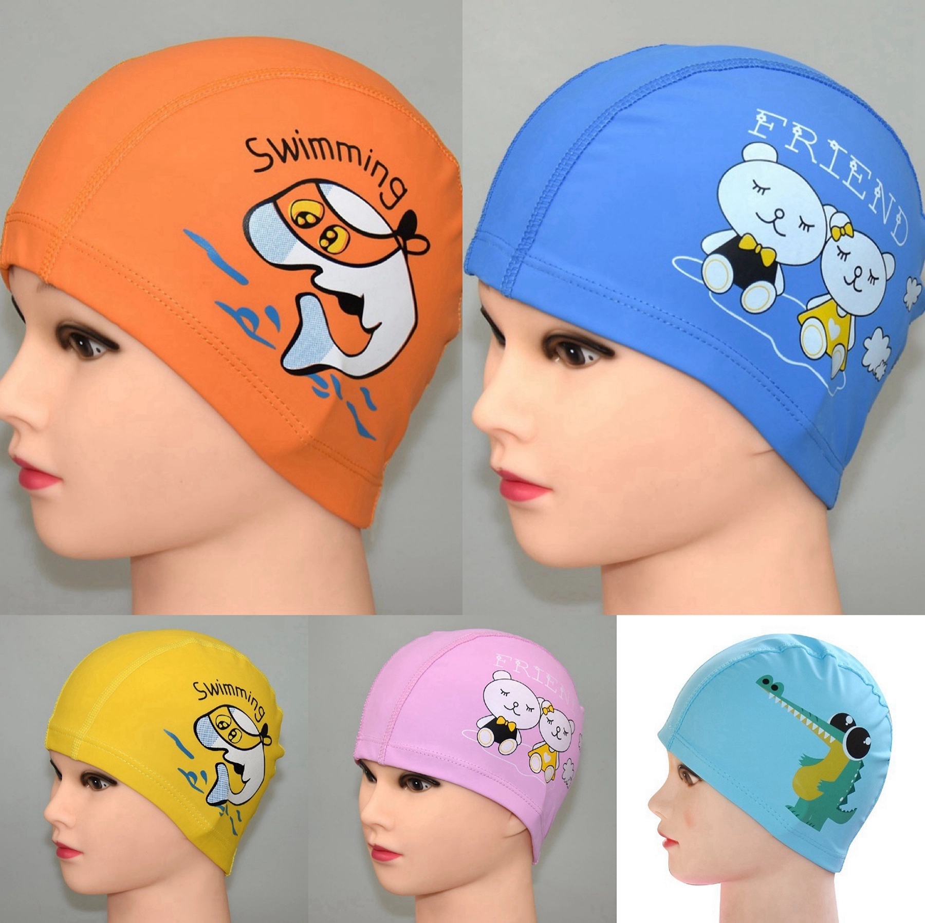 Cartoon Dolphin Print PU Swim Hat 7