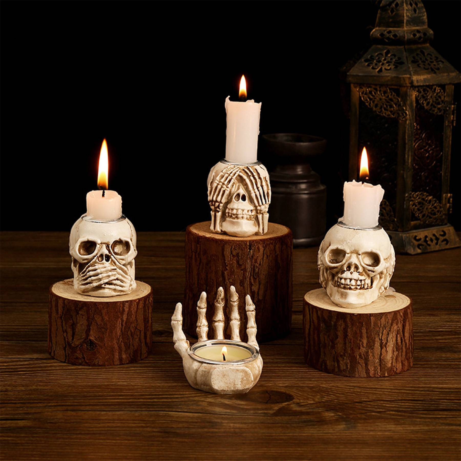 Resin skeleton candle holder four-piece set 4