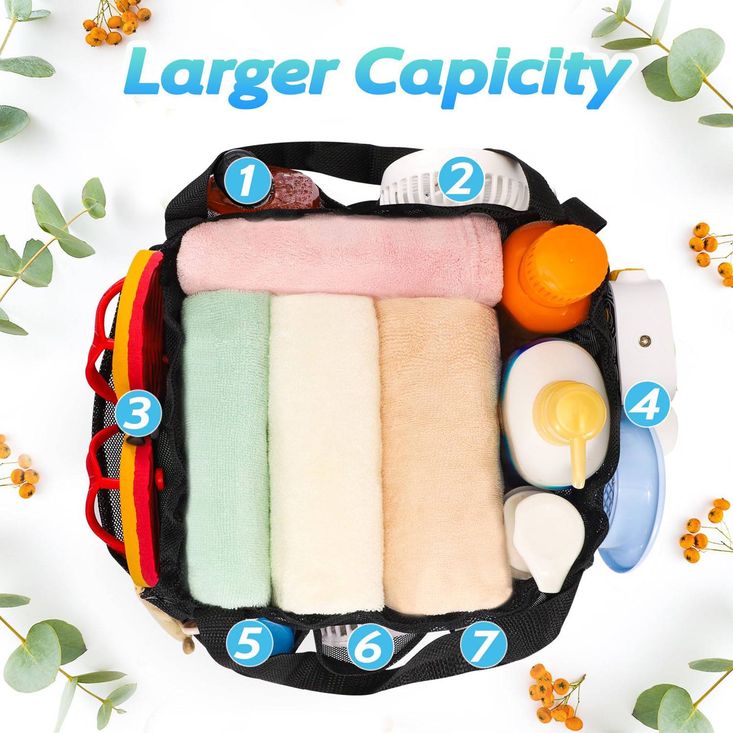Portable Mesh Toiletry Bag with Drawstring & Multi Pocket 7