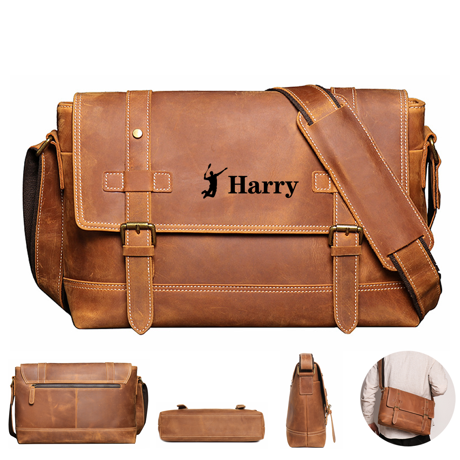 Crazy Horse Leather Messenger Bag 1