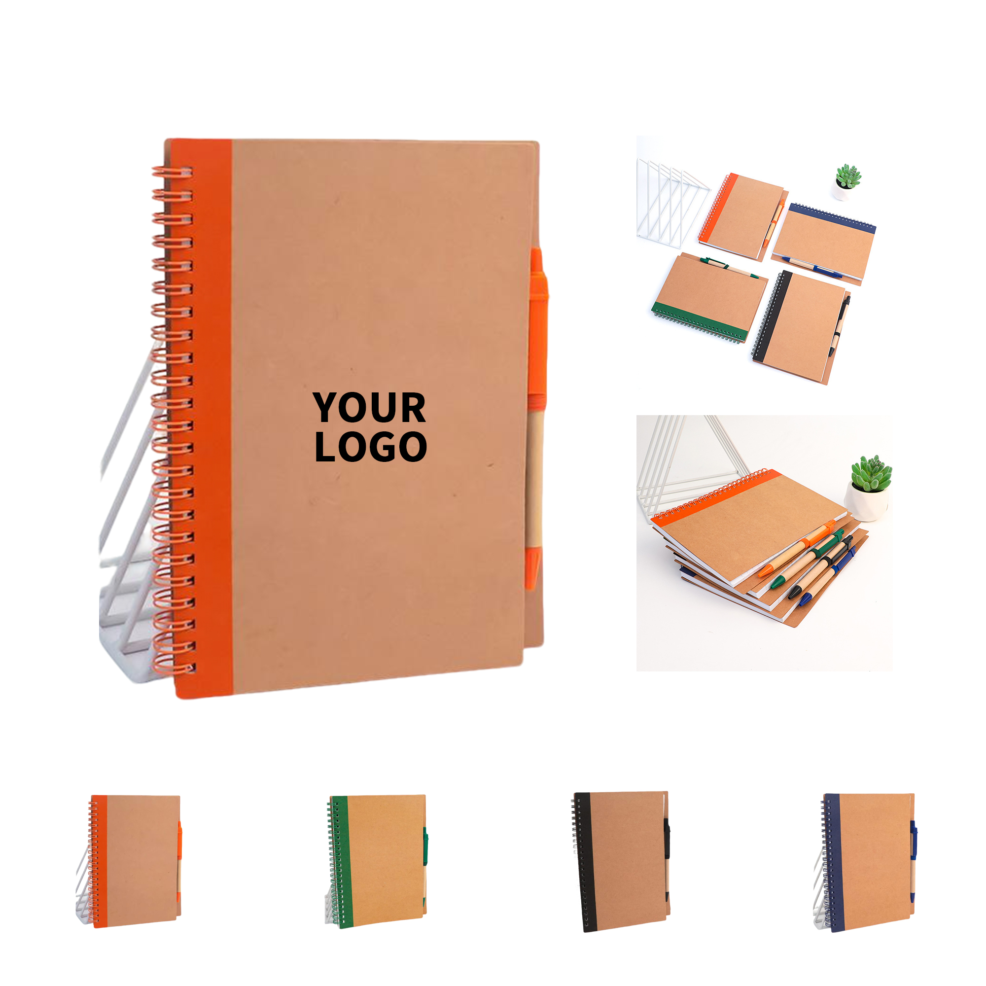 5 X 7 Soft Cover Kraft Spiral Notebook With Pen 1