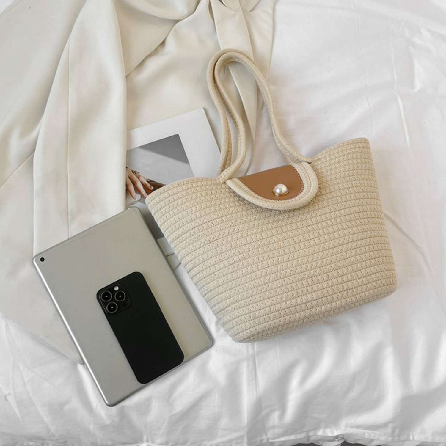 Straw Beach Tote Bags for Women, custom tote bag with logo imprint 1