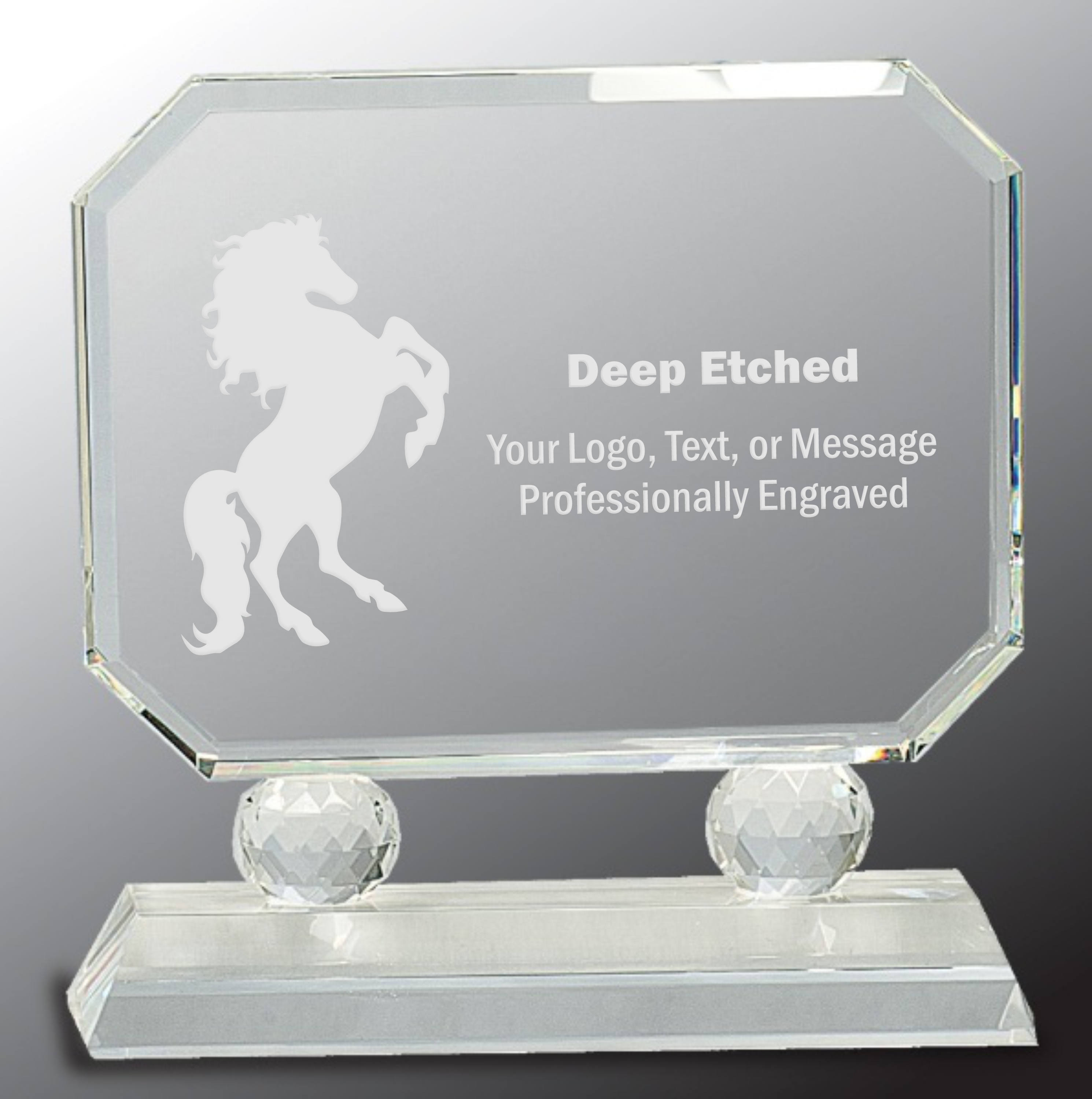 7" Rectangle Crystal Award on Clear Pedestal Base