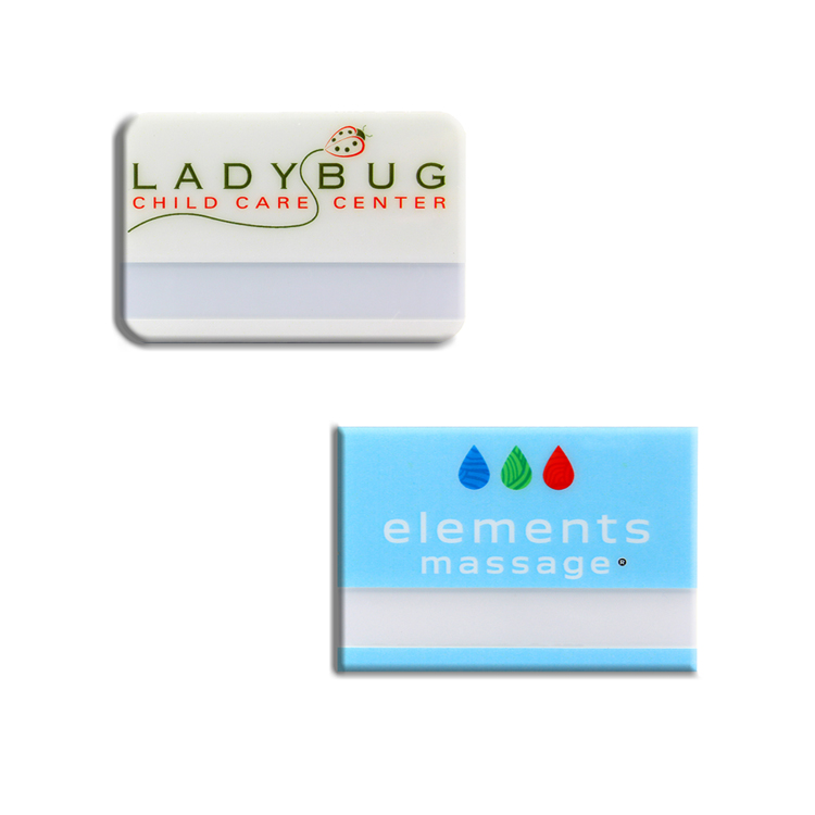 The Plato full color reusable name badge. 2"x3" 2