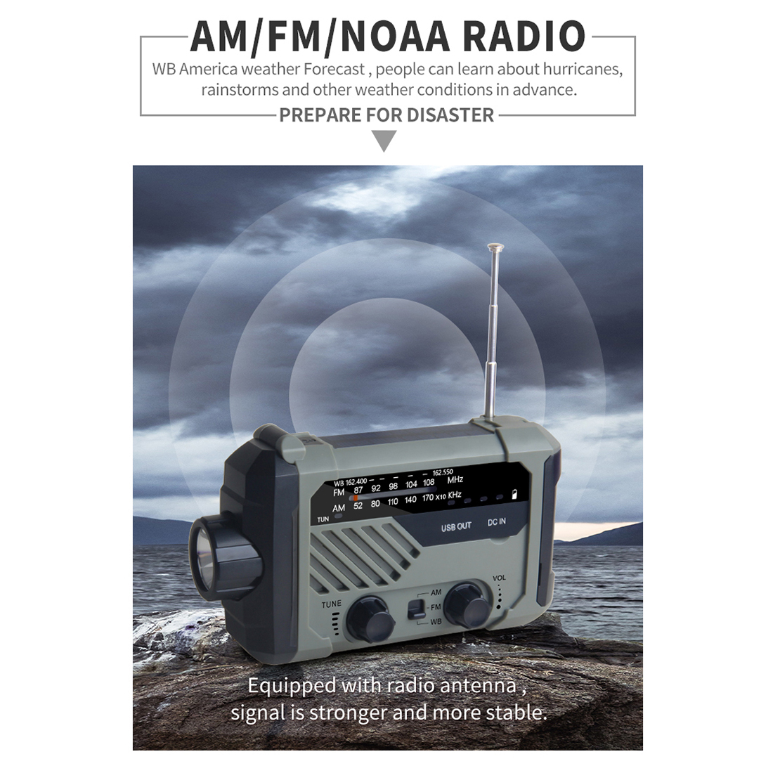 ResQ Emergency Weather Radio – AM/FM/NOAA with LED Flashlight, Reading Lamp, SOS & Power Bank 6