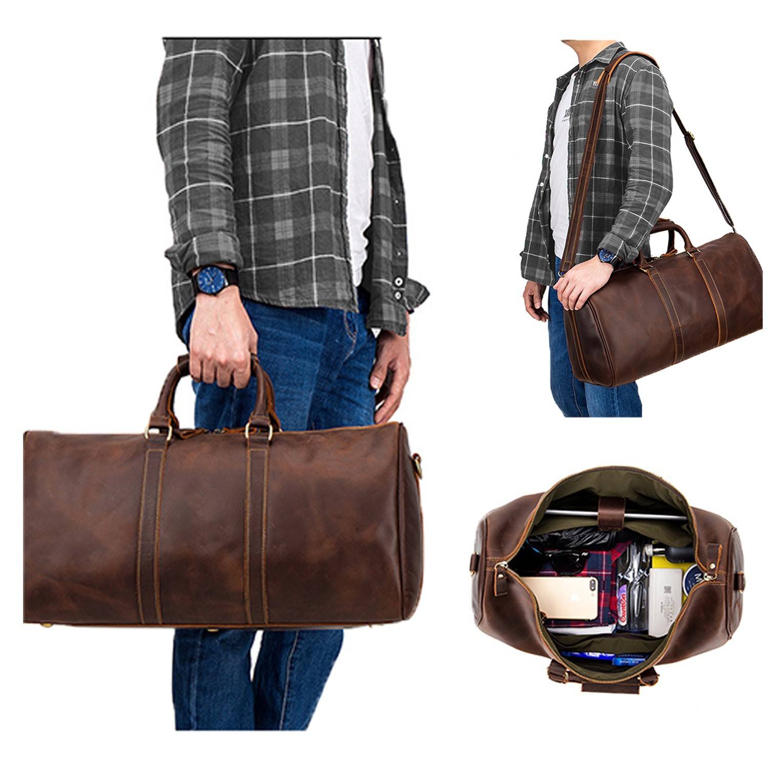Cowhide Leather Travel Luggage Bag 3