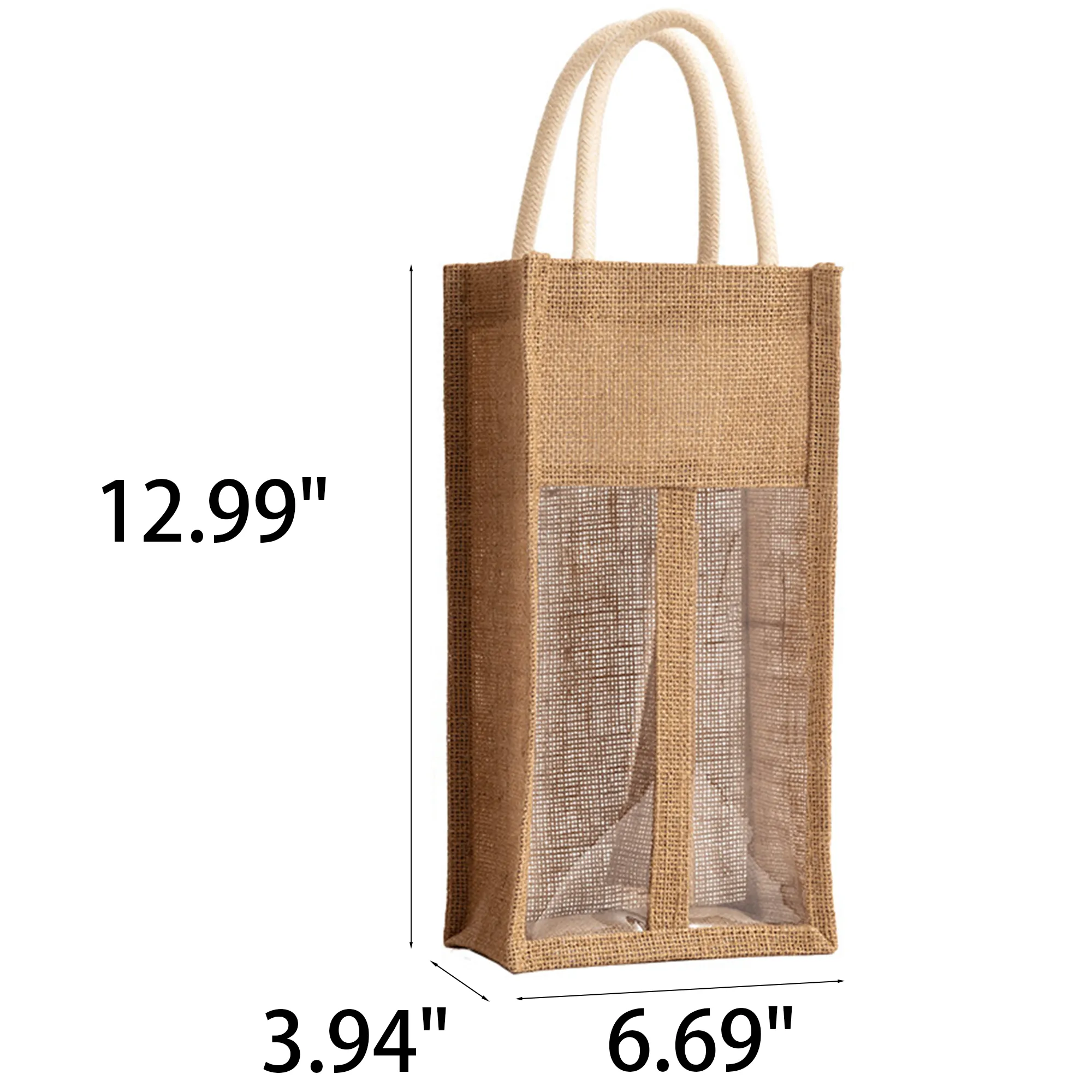 Jute Transparent Double-Bottle Wine Tote Bag 2