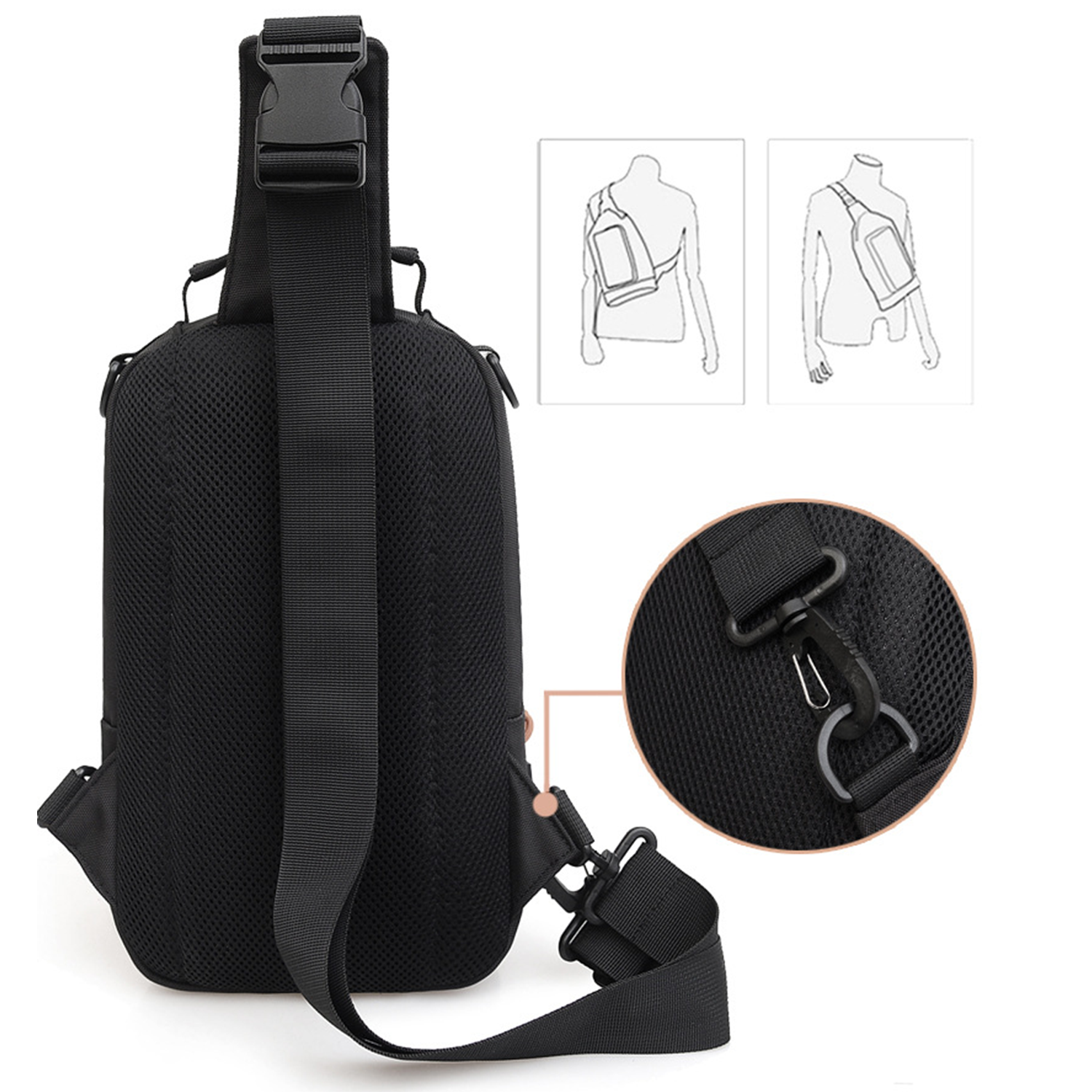 Oxford Waterproof Chest Bag With USB Charging Port 3