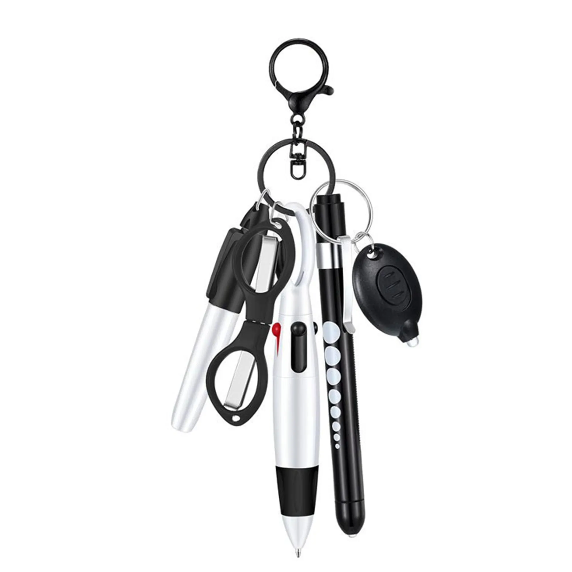 Ballpoint Pen Set with Flashlight Foldable Scissors Keychain 1