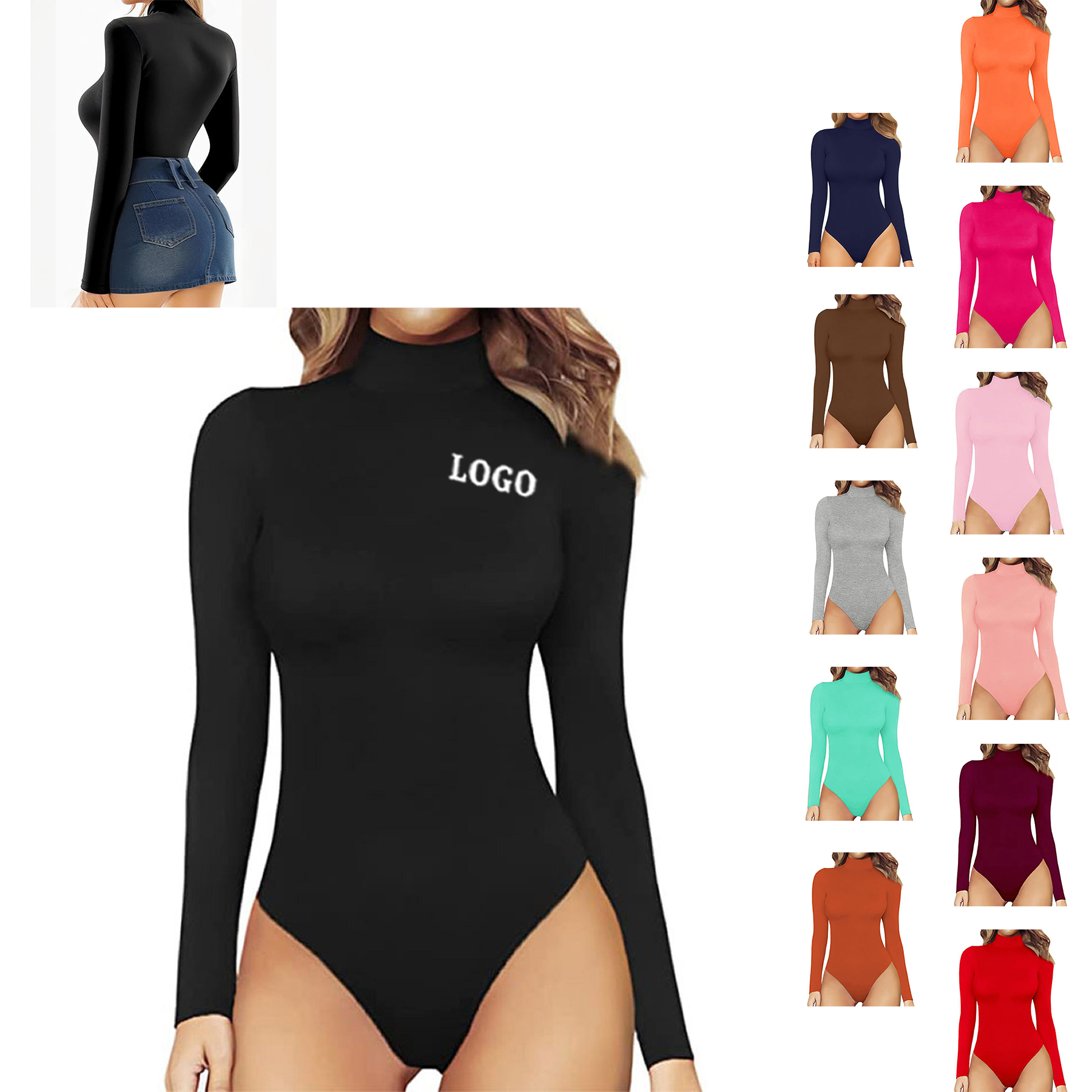 Women's High Neck Long Sleeved Top Onesie 9