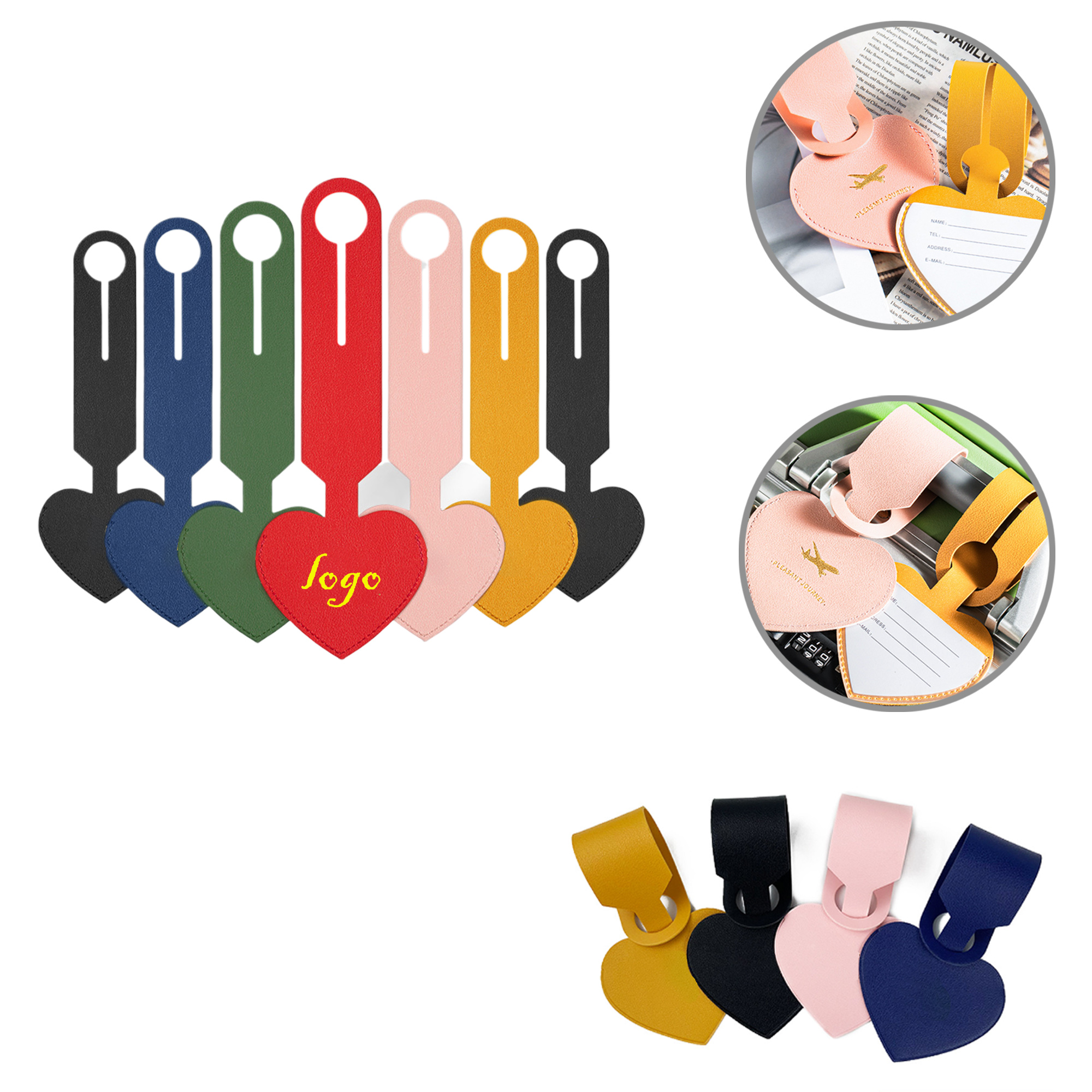 MOQ50 Heart shaped Business PU Leather Luggage Tag Holder 6