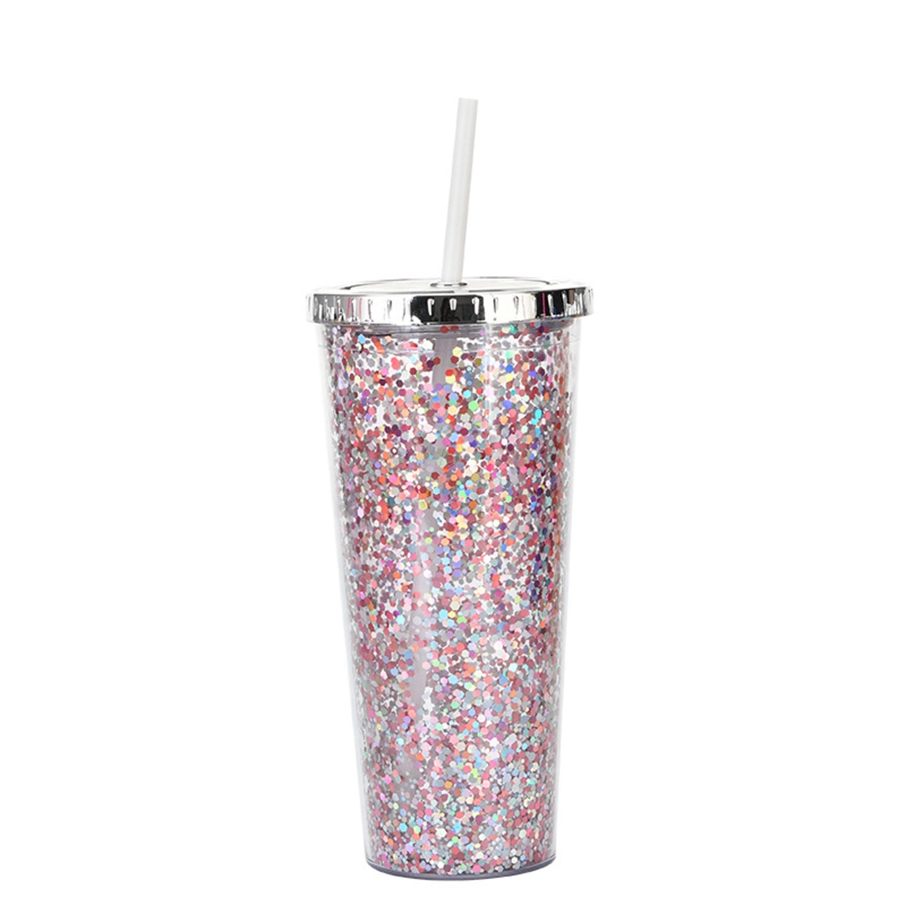 24 Oz. Double Wall Insulated Plastic Glitter Straw Mug 10