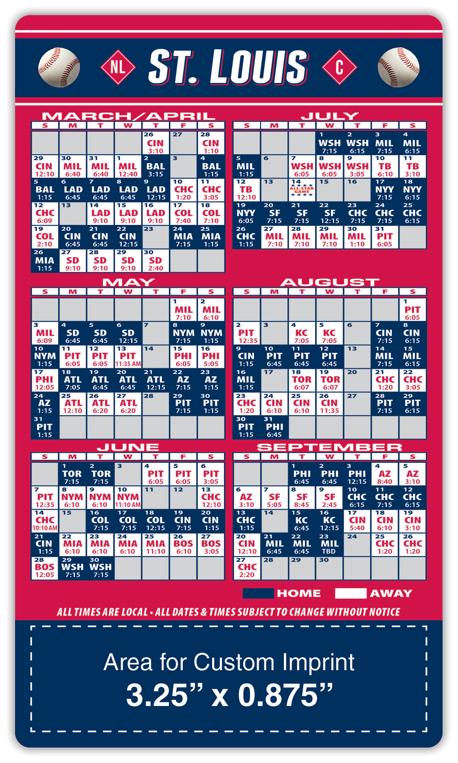 Magnet Sport Schedules - 3.5x6 Baseball Round Corners - 20 mil. 1