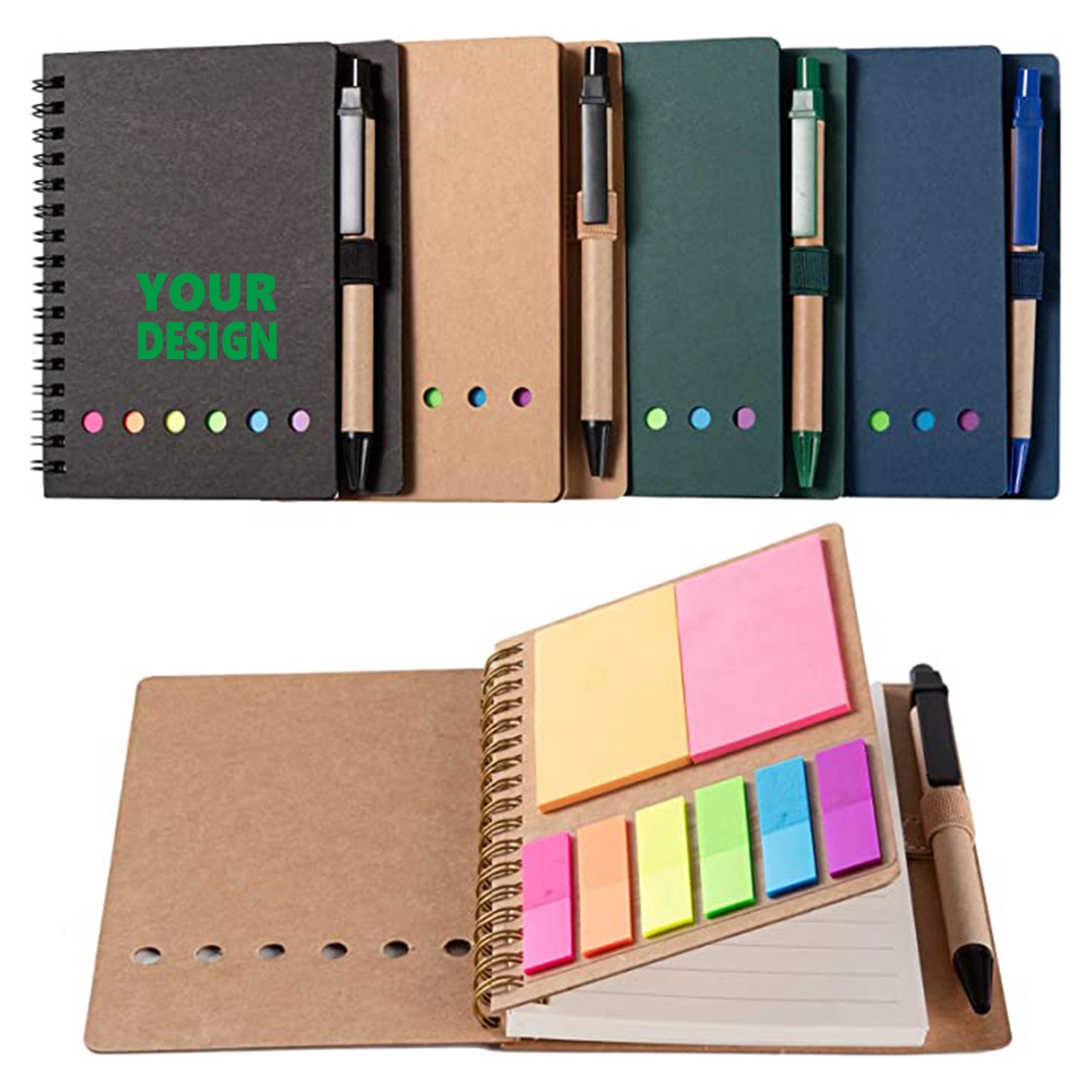 MOQ 50PCS Lined Spiral Kraft Paper Notebook 10