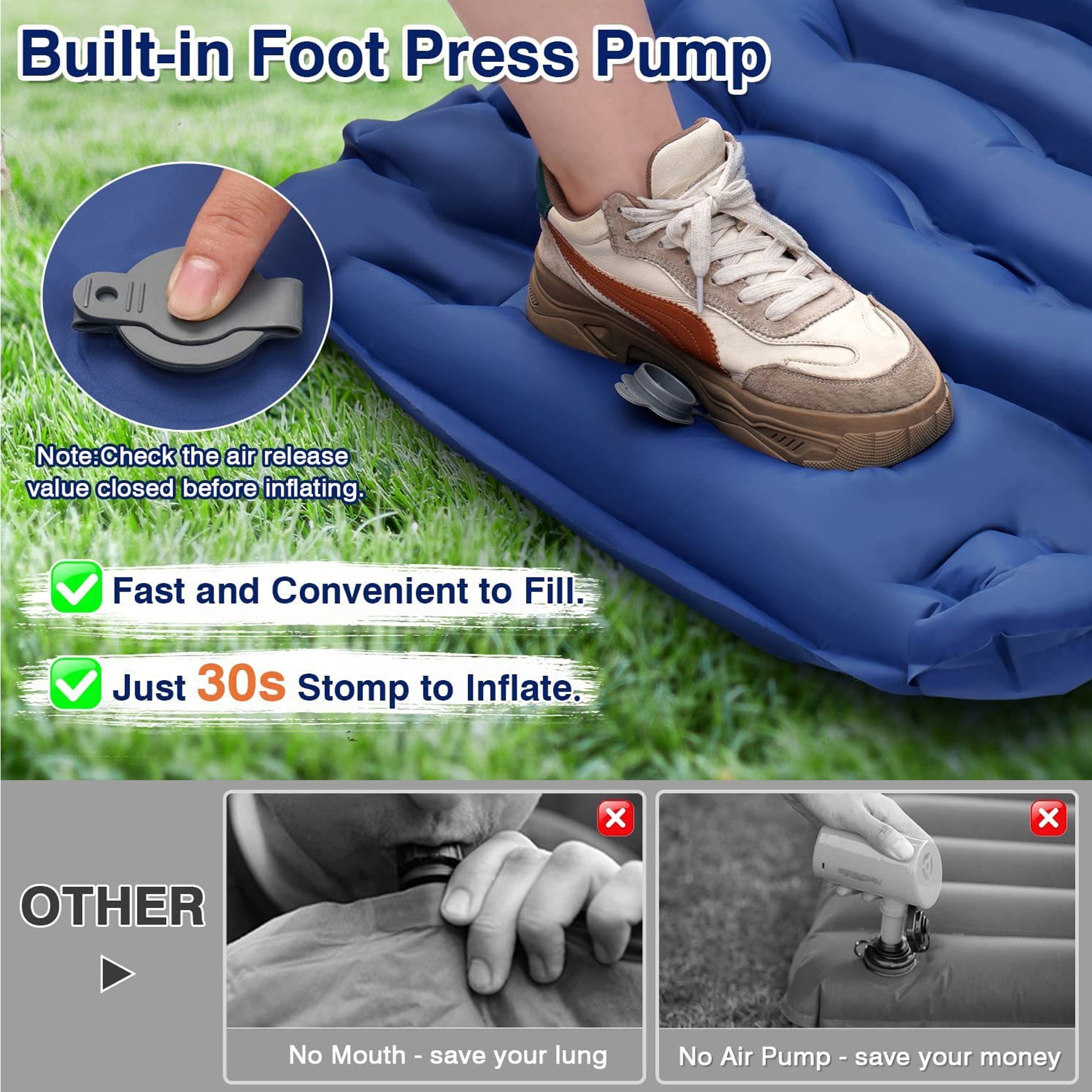 Inflatable Camping Sleeping Mat With Pillow Built 3