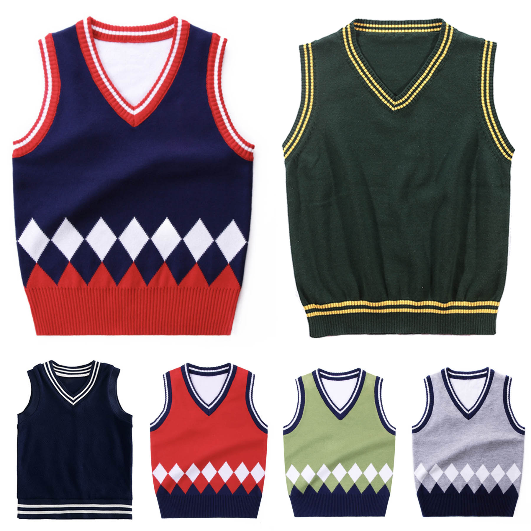 Child School V Neck Cotton SweaterLightweight Pullover 2