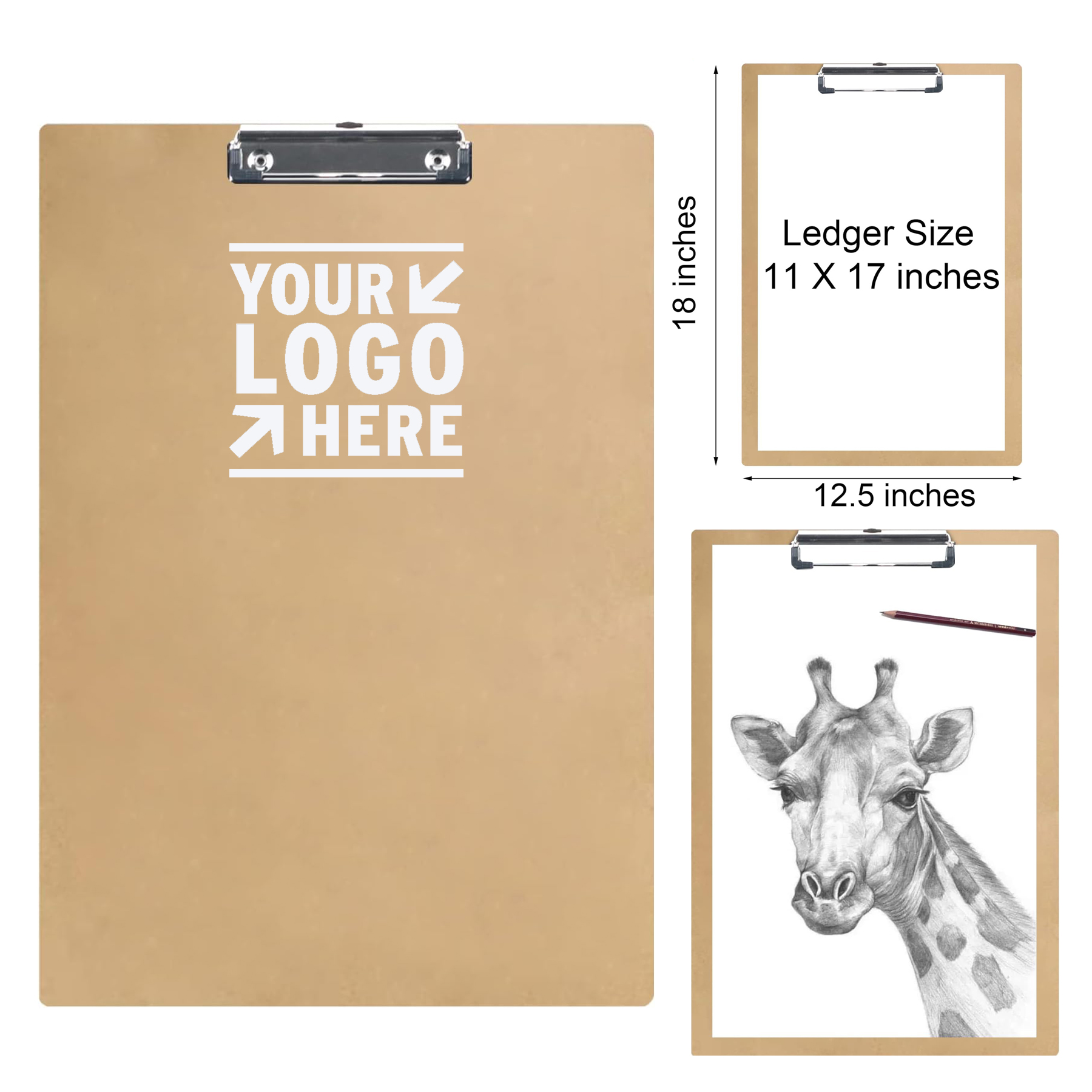 11" x 17" Clipboard Vertical Extra Large Hardboard Low Profile Clip Board MDF 2