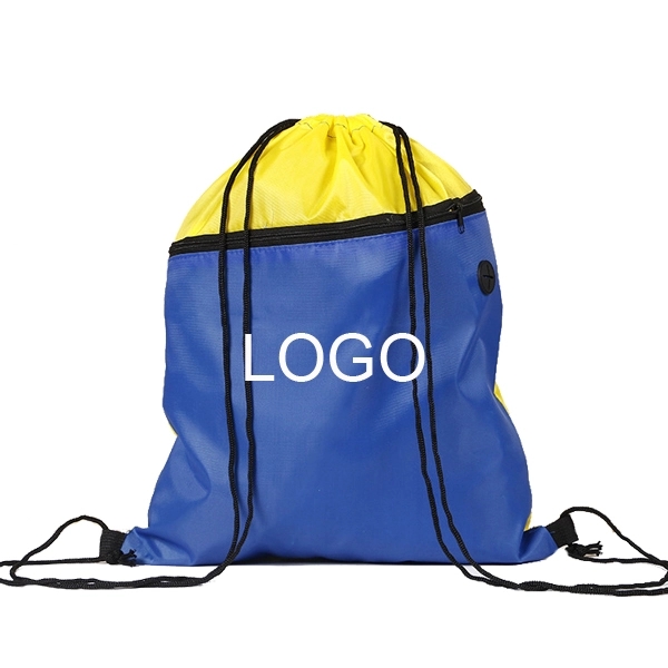 Two-Tone Drawstring Backpack with Zipper 5