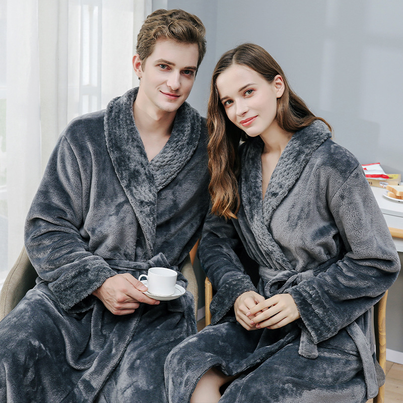 High Quality Women Men Fannel Warm Plush Robes 15