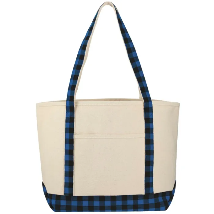 Plaid Cotton Boat Tote, custom tote bag with logo imprint 4