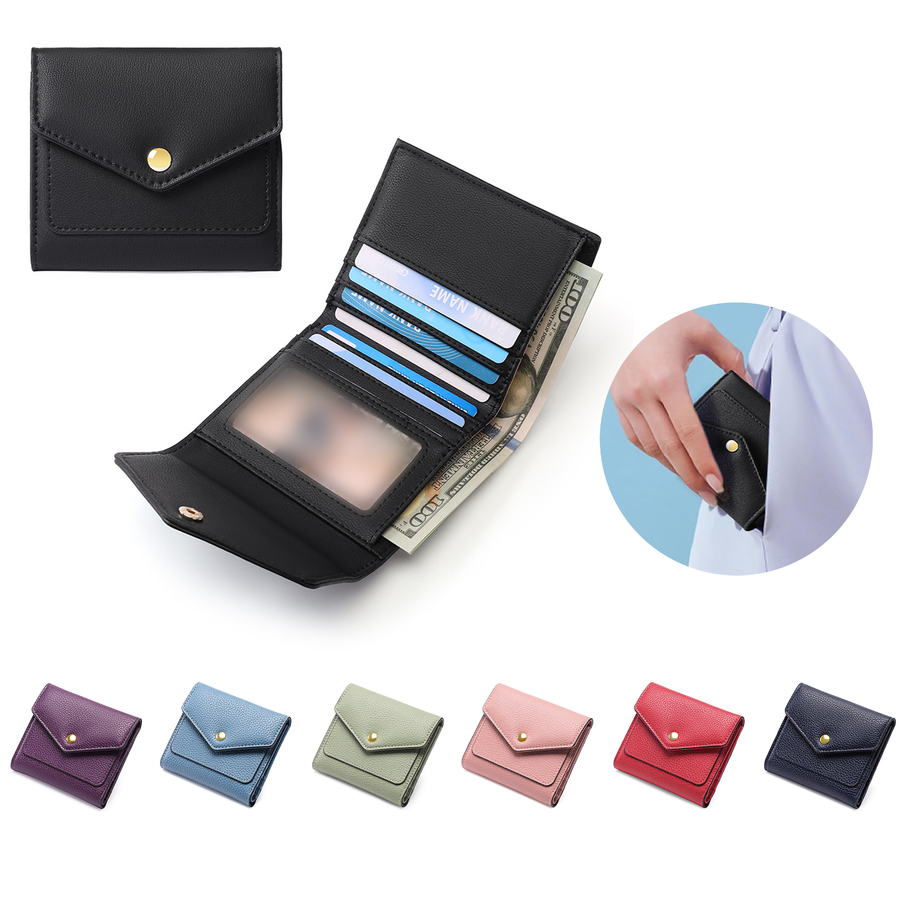 PU Leather RFID Blocking Slim Mini Wallet