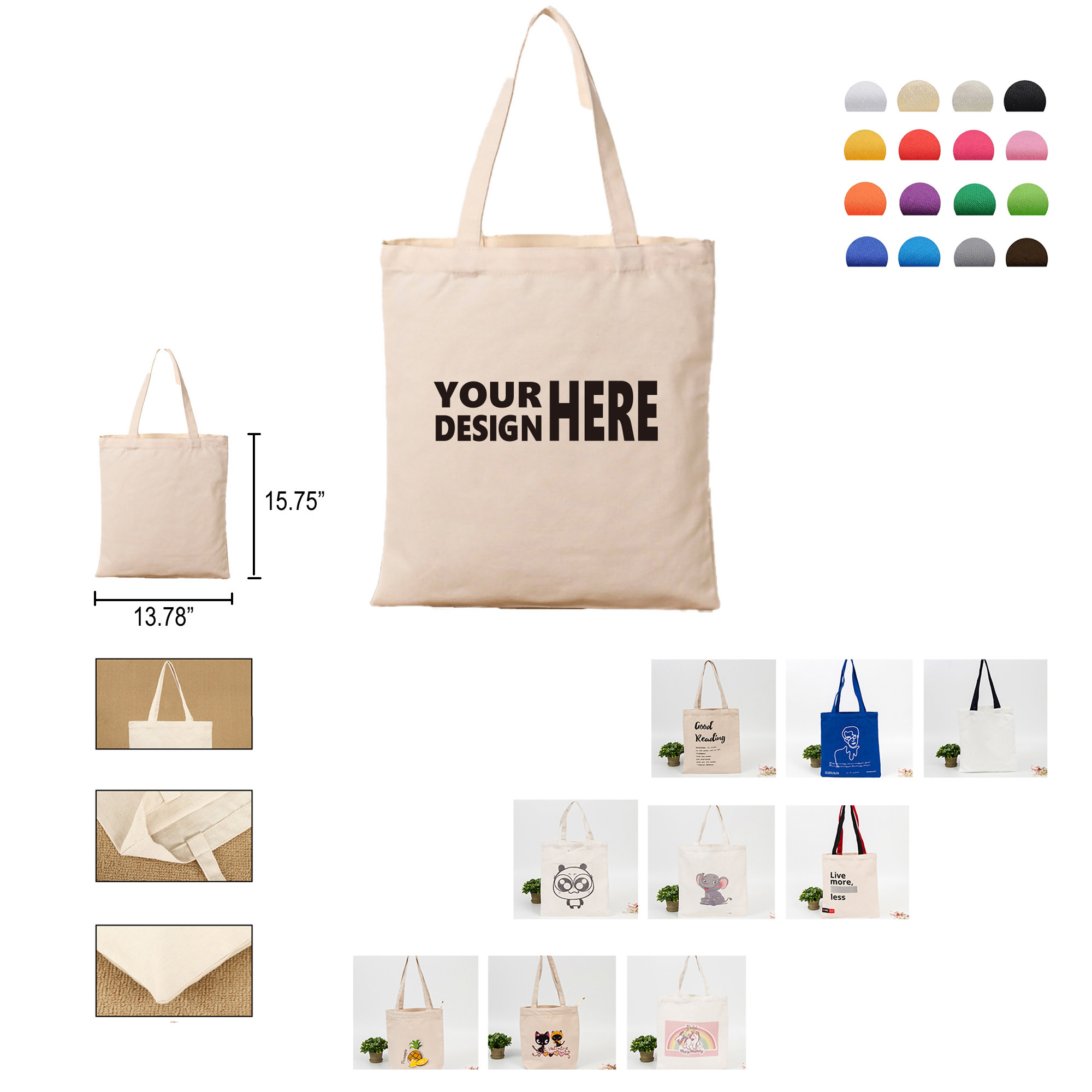 Heavy Natural Cotton Canvas Tote Bags with Long Handle, custom tote bag with logo imprint 3