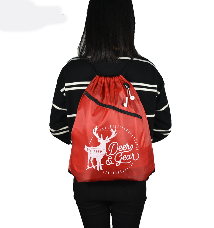 Drawstring Bag with Front Zipper Pocket 2