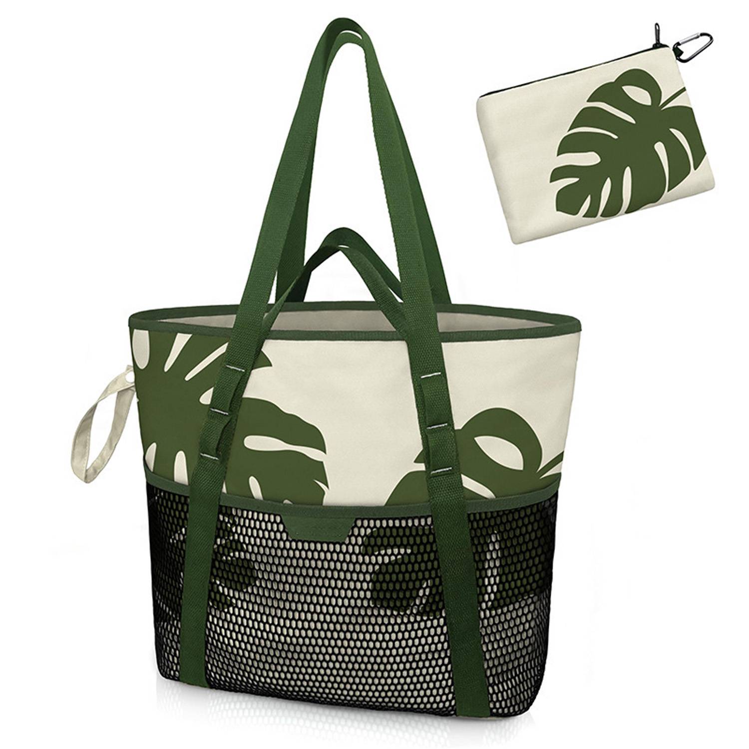 Nylon Zippered Sandproof Foldable Beach Tote Bag, custom tote bag with logo imprint 3