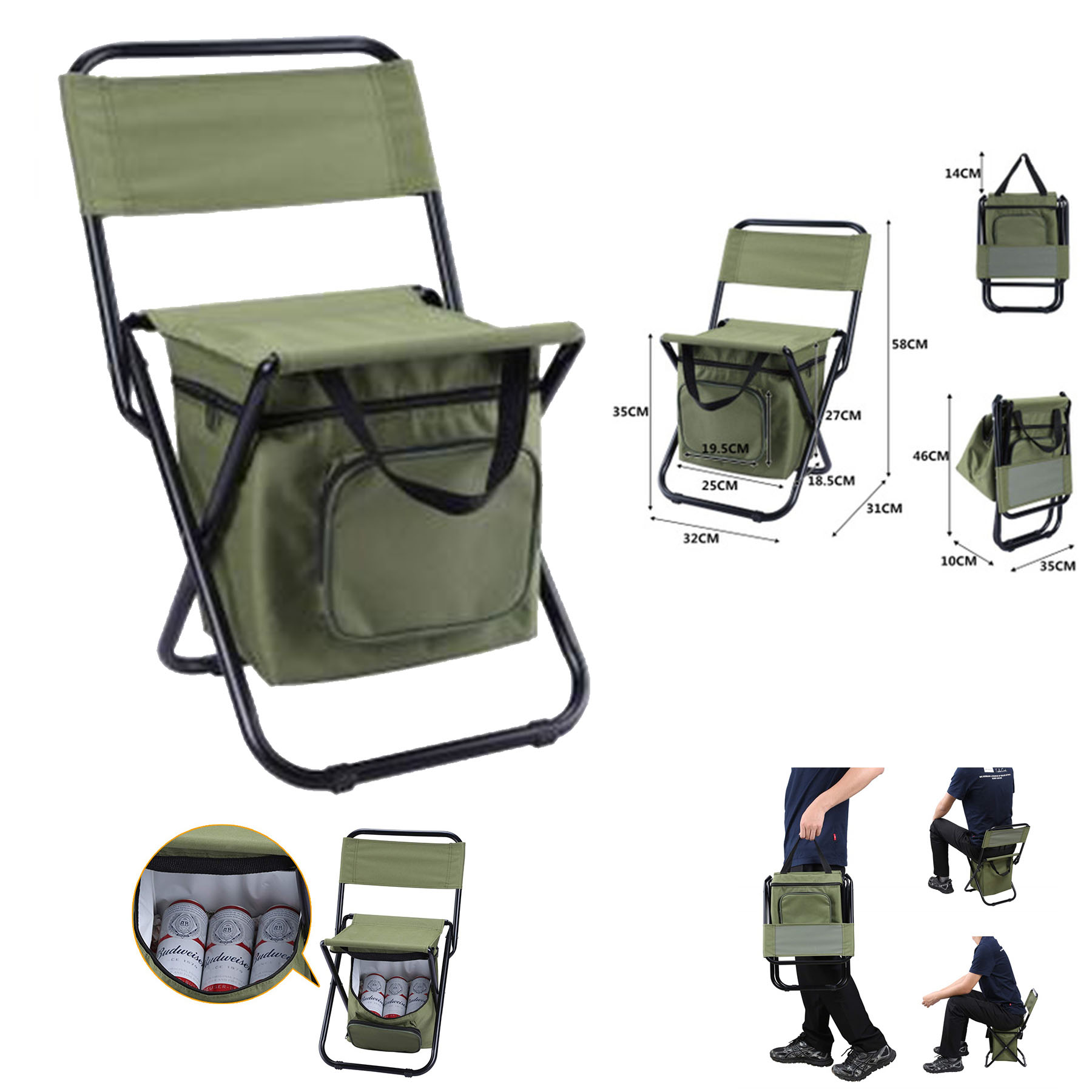 Camping Chair With Cooler Bag Compact Fishing Stool 1