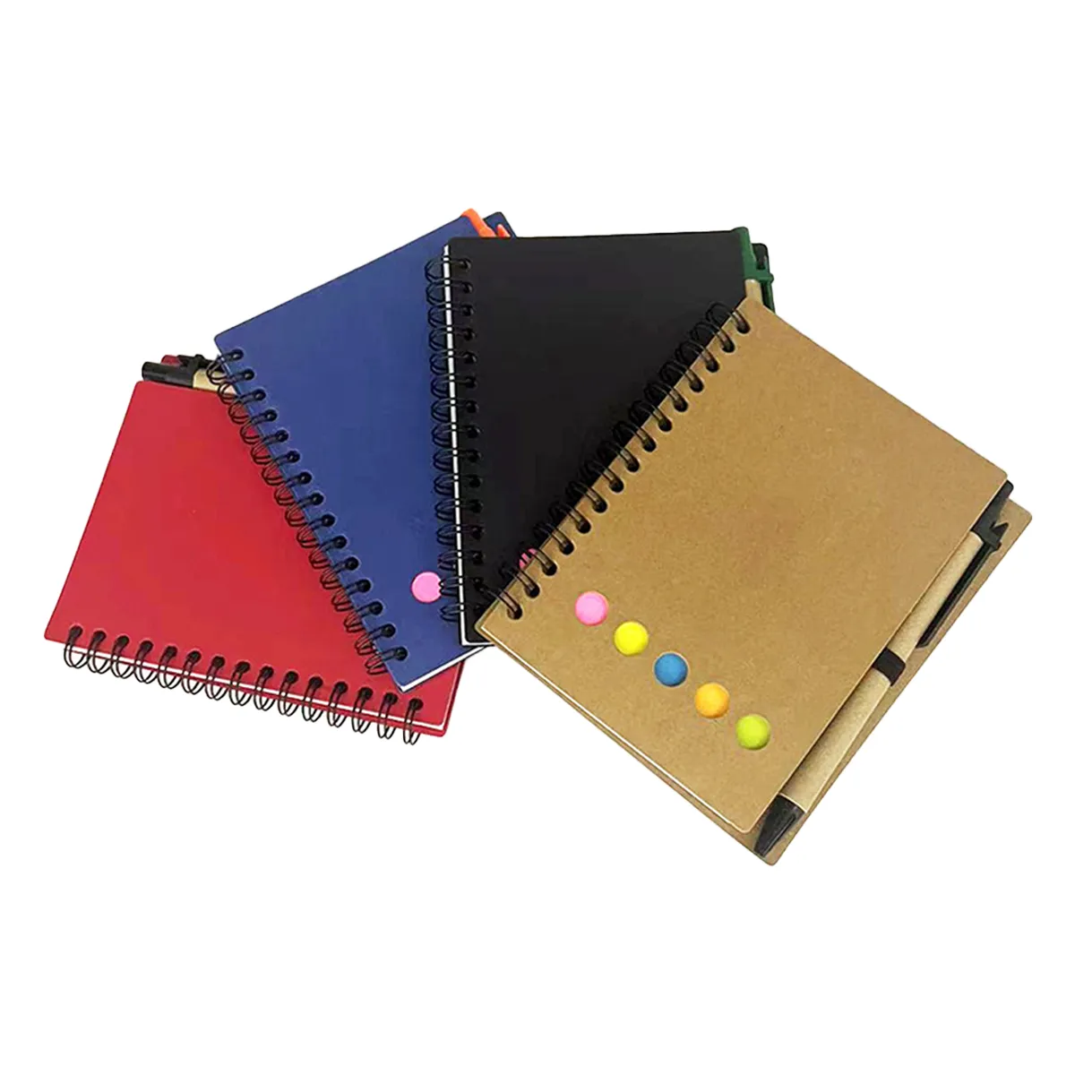 4 Packs Kraft Paper Spiral Notebook All-Over Printing 4
