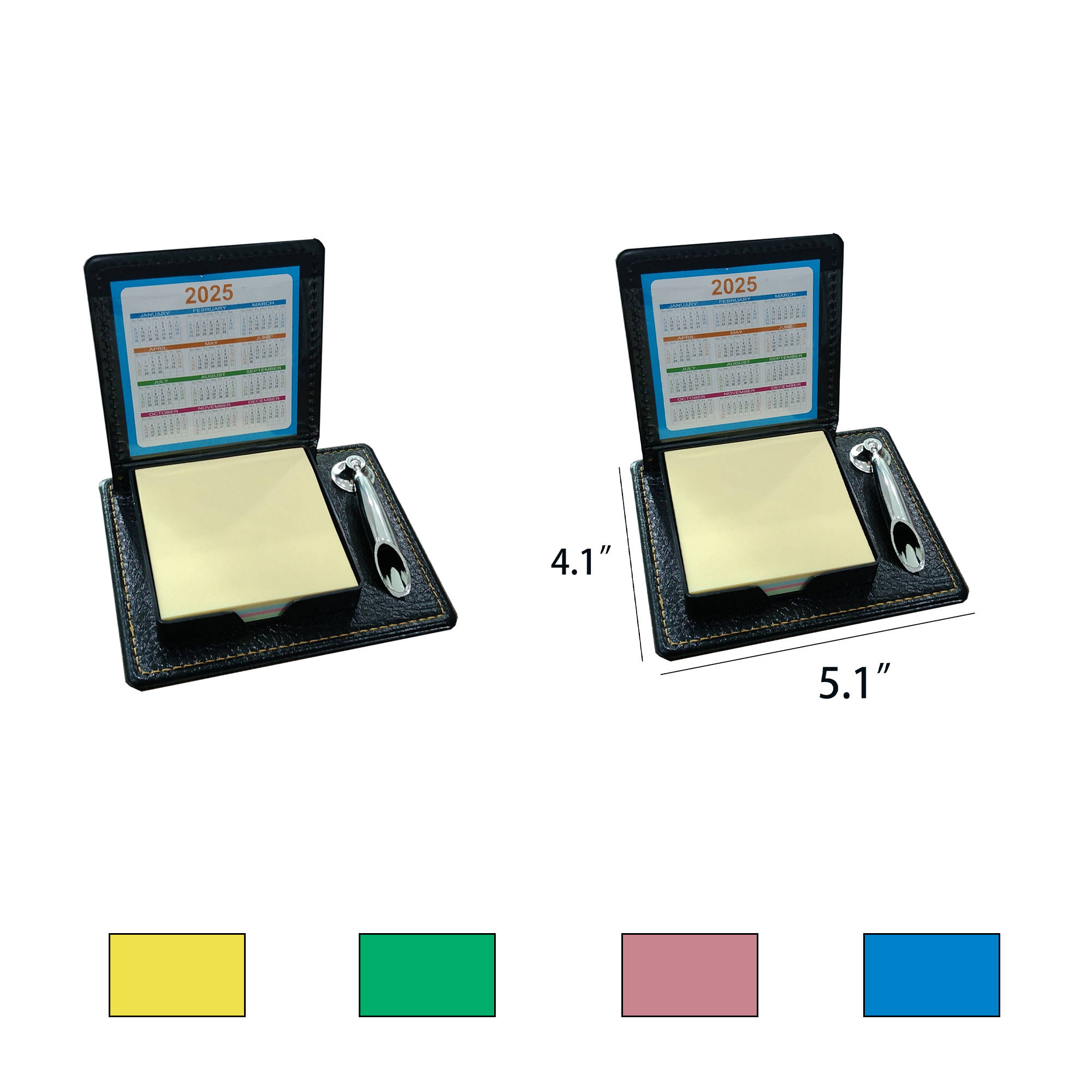 Flip-Top Leatherette Calendar Box With Sticky Note Paper And Pen Holder 2