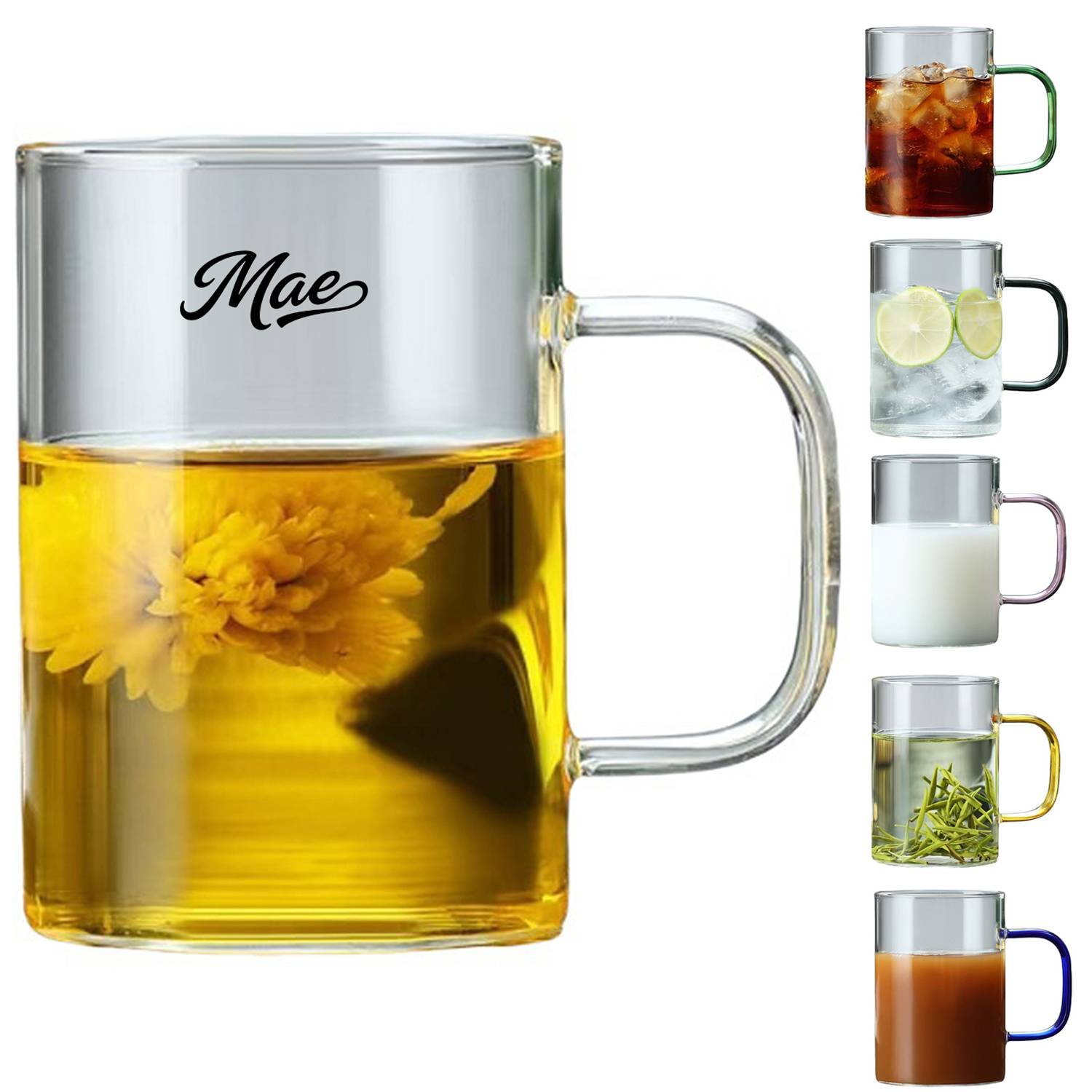 12oz Colorful Handle Heatproof Glass Mug 1