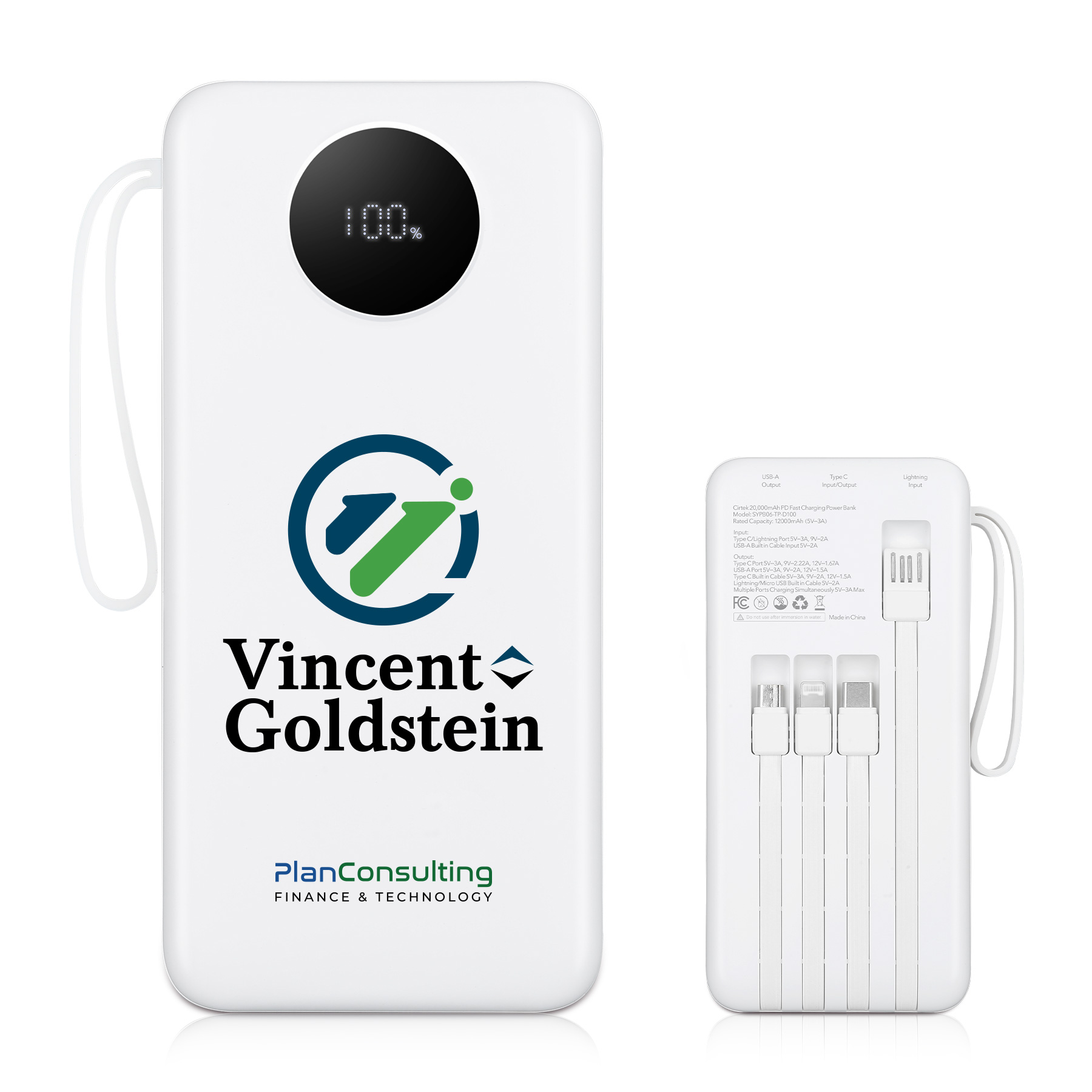 20,000mAh PD Fast Charging Power Bank With Built-In Cables 1