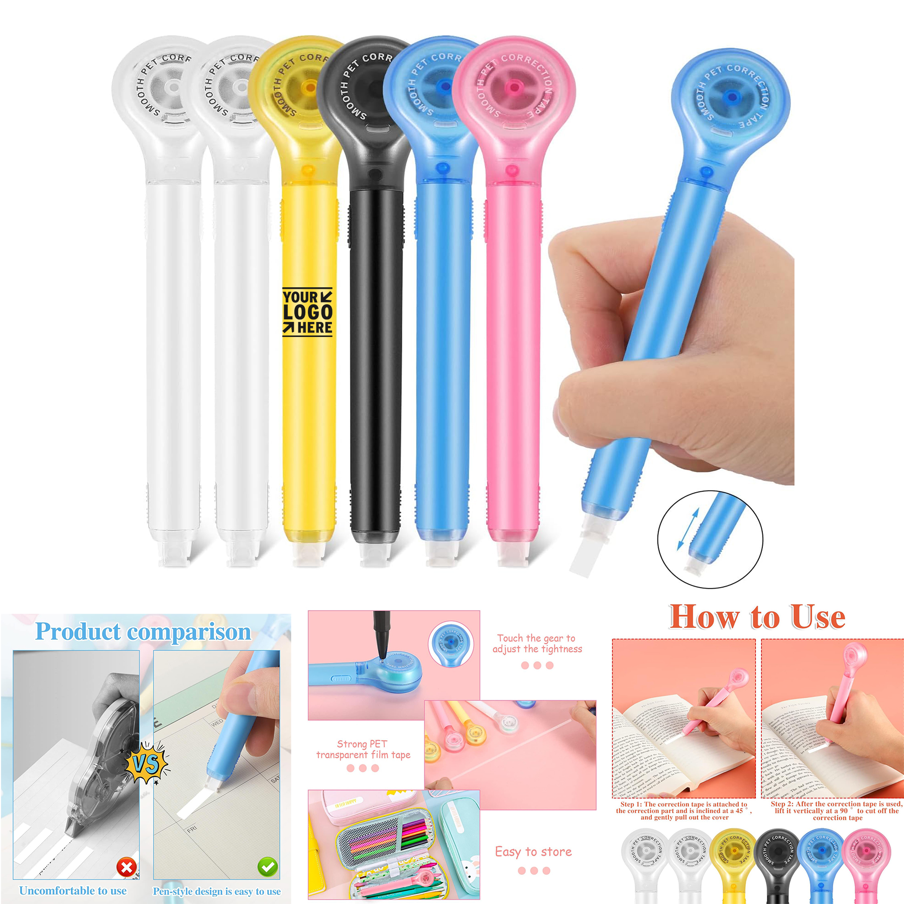 Easy To Use Applicator Push Pull Protective White Out Correction Tape Pen 2